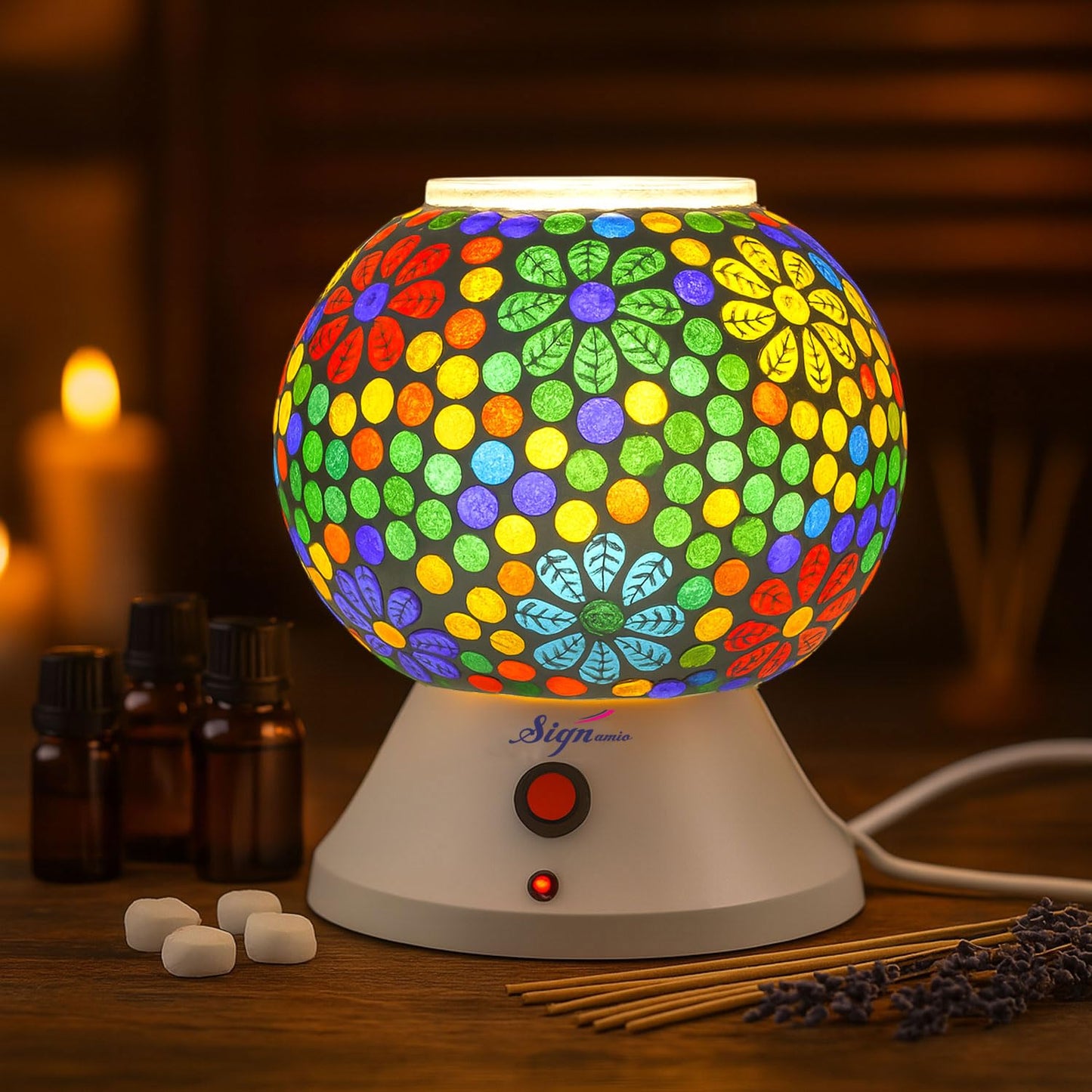 Signamio Hand Made Table Top Camphor Diffuser Burner - Kapoor Machine for Home & Office - Kapoor Dani Electrical Aroma Oil Diffuser Night Lamp - DN-3 (Aroma Oils not Included)
