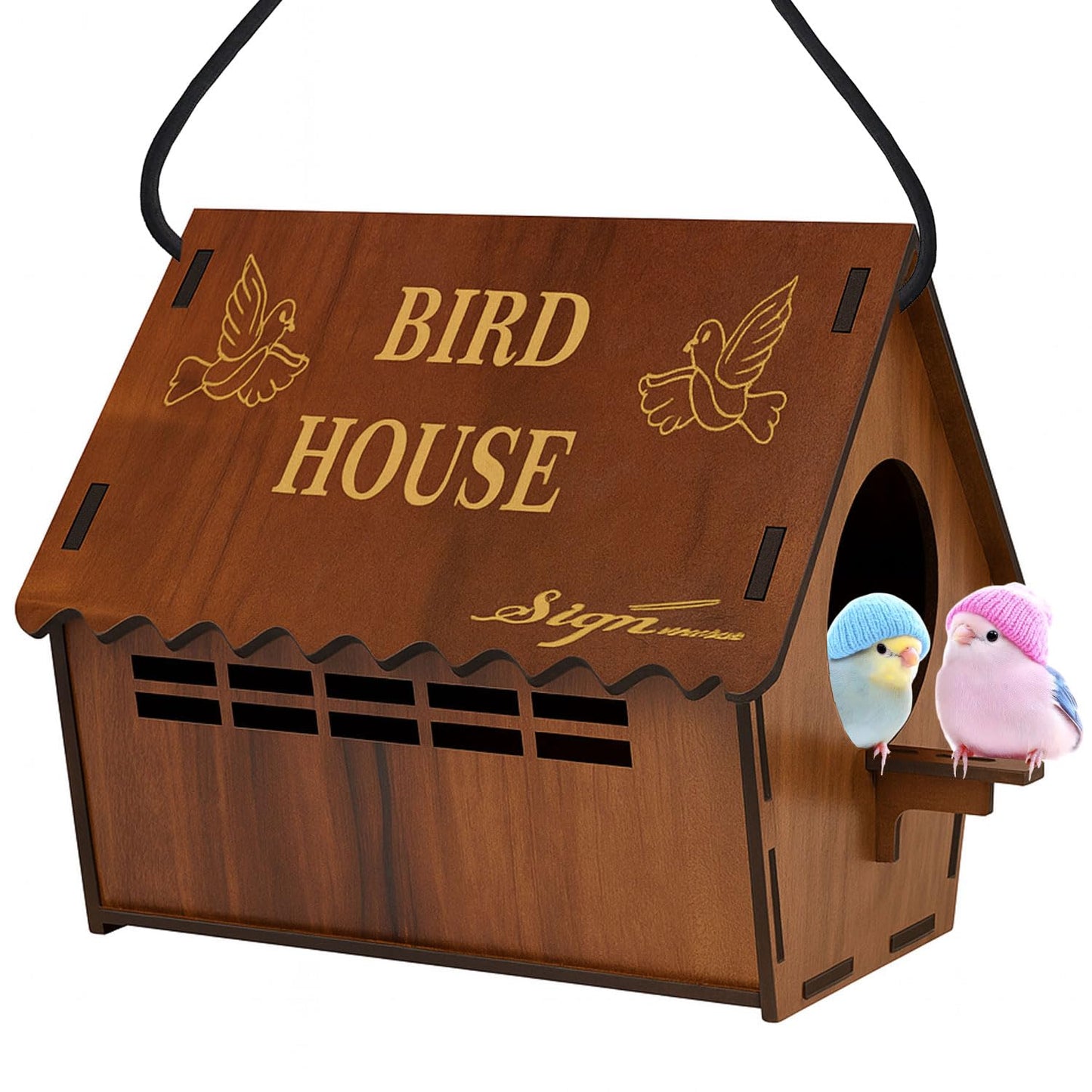 Signamio Upgraded Wooden Bird House with 4 Bird Space Option and Water Feeder - Large Bird Nest for Outdoor Use, Durable Birds Nest Home, Ideal for Birdwatching Enthusiasts