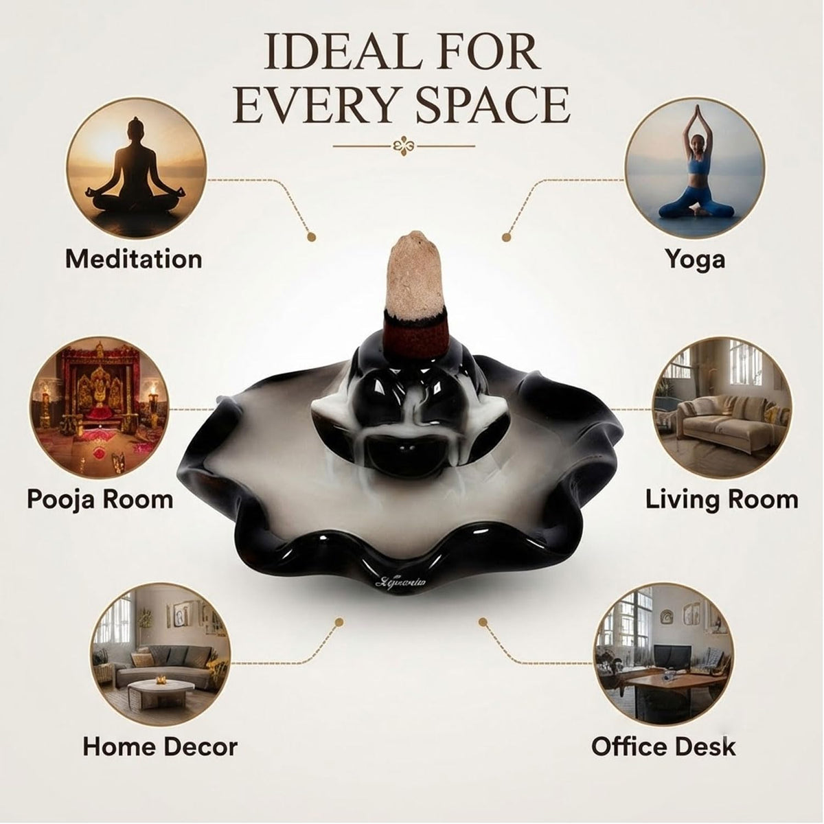 Signamio Ceramic Decorative Incense Stick Stand with Backflow Incense Smoke Fountain - 30 Cones Included for Pooja Meditation, Backflow Incense Burner Holder for Decor