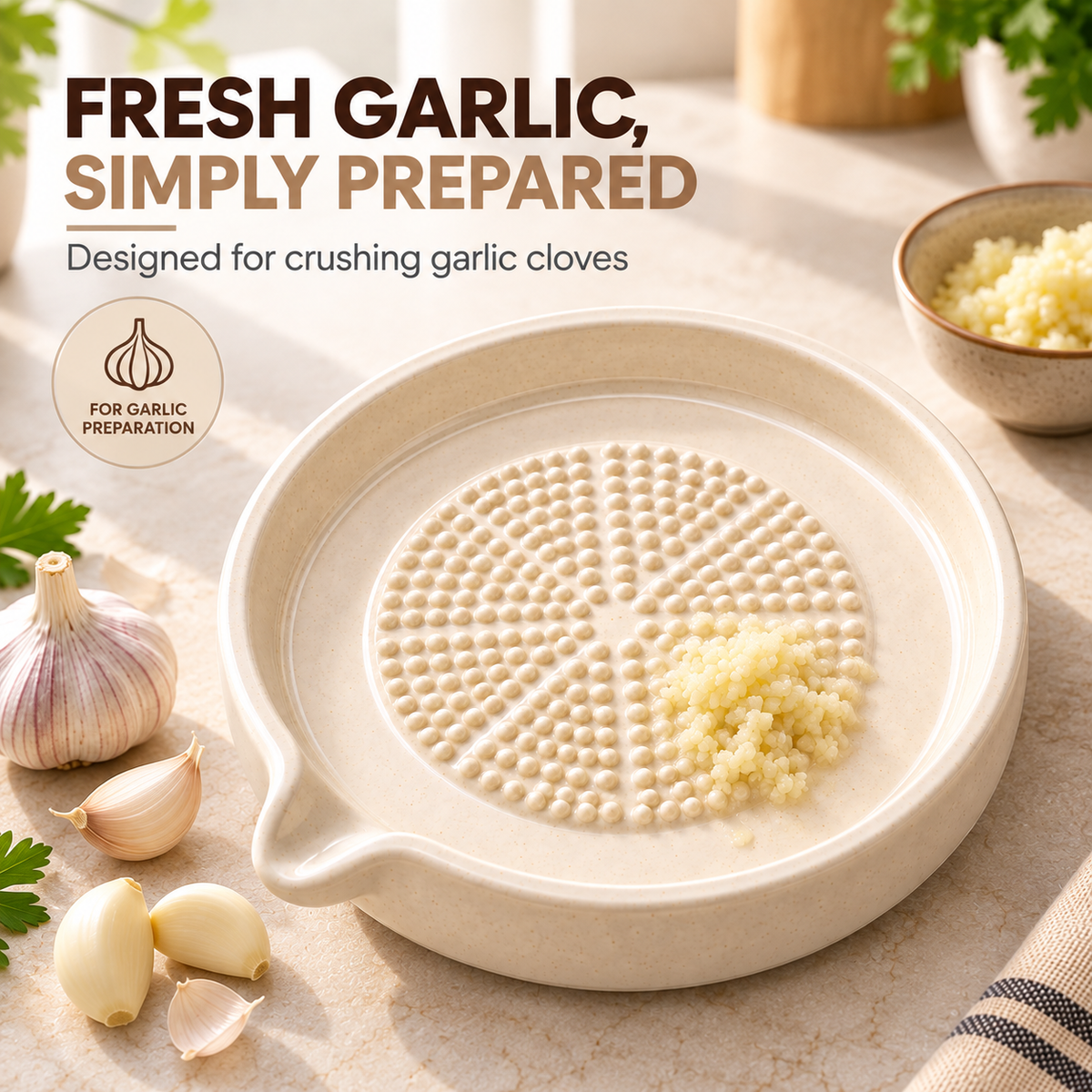 Signamio Ceramic Garlic Crusher and Grater Plate, Manual Ginger Grinder