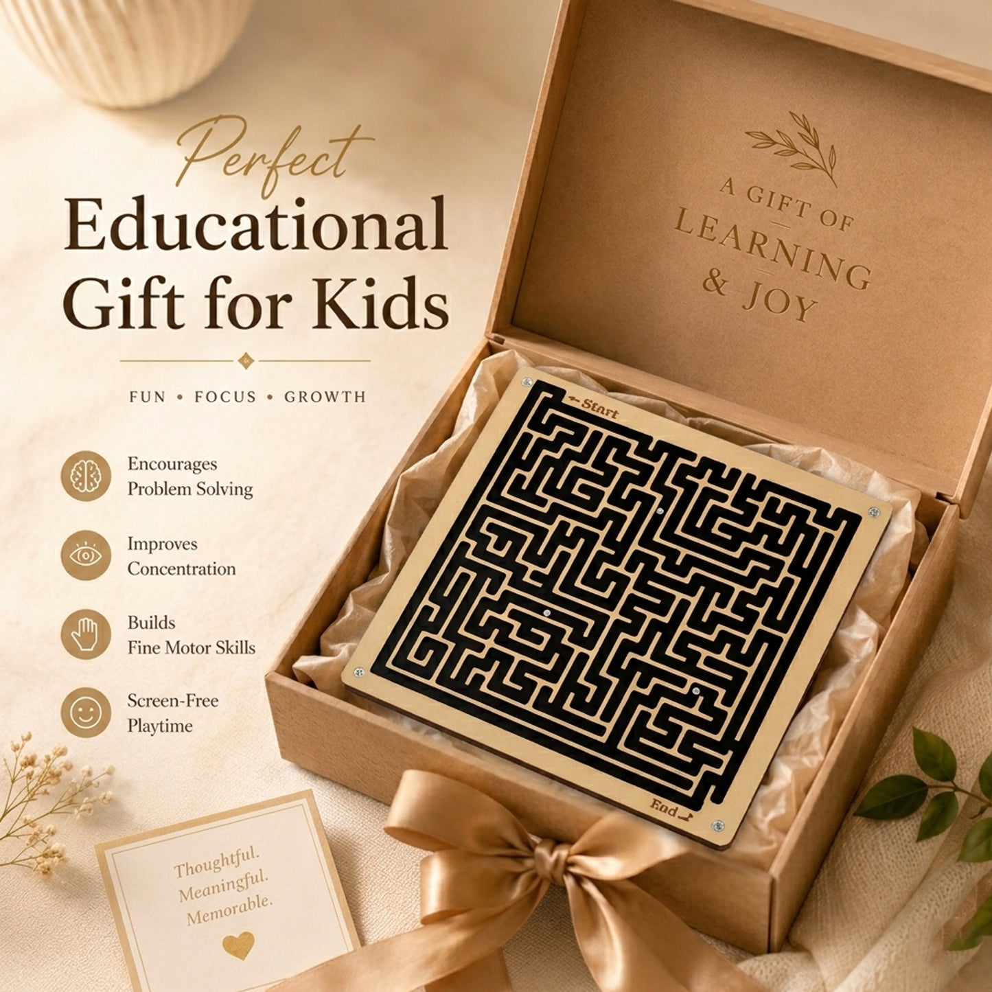 SIGNAMIO Indoor Wooden Puzzle Game Square Maze Ball - Engaging Mind Games for Kids & Adults, Perfect Brain Teaser & Time Pass Activity, Ideal Wooden Board Game for All Ages