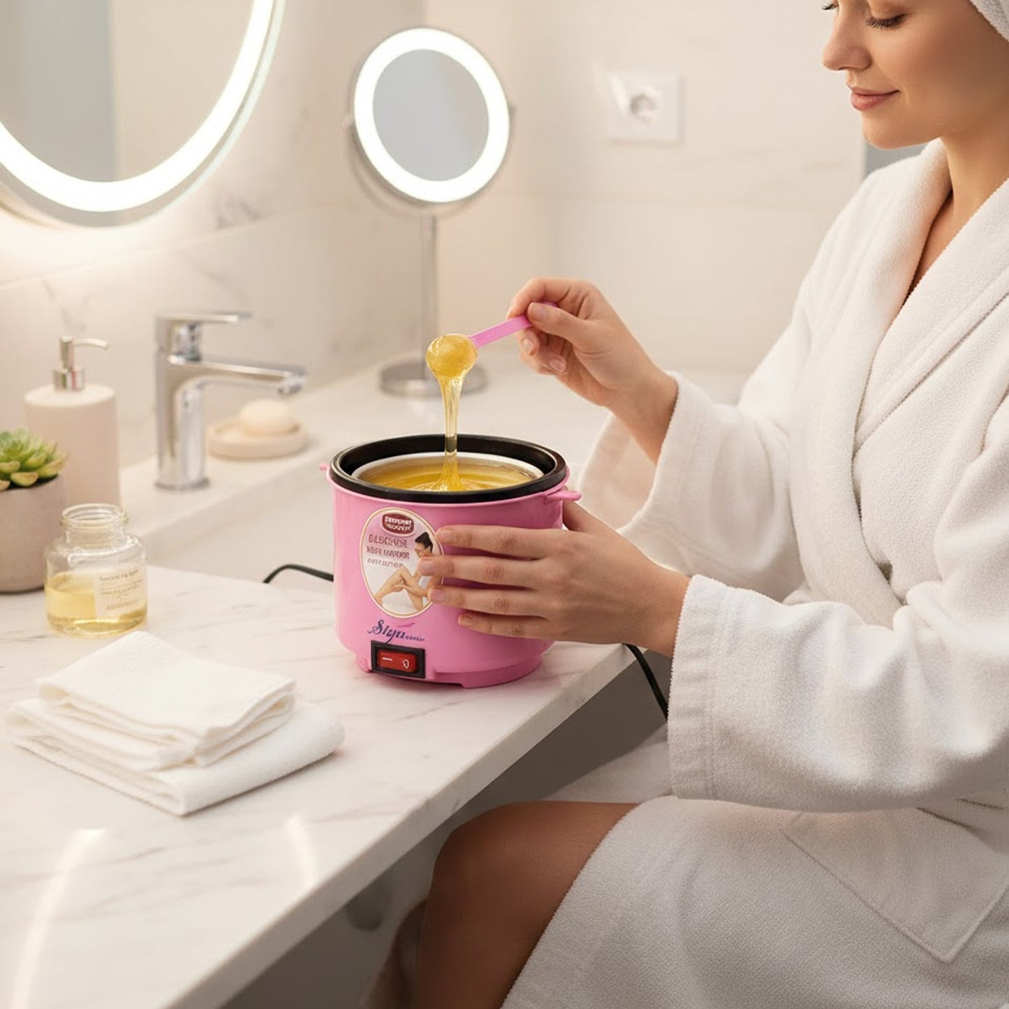 Signamio Wax Heater for Waxing for Women - Professional Wax Machine - Fast Melting Electric Hair Removal Kit for Smooth Skin at Home or Salon - Pink