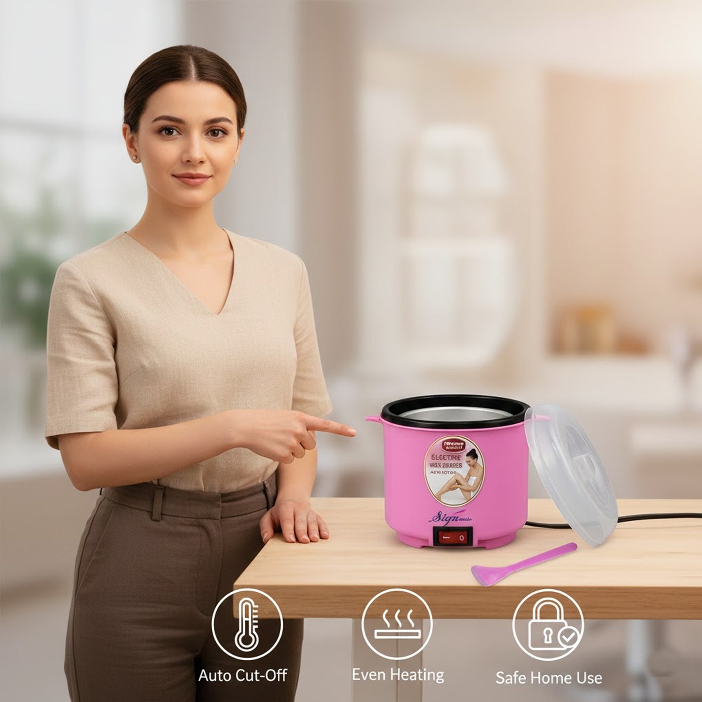 Signamio Wax Heater for Waxing for Women - Professional Wax Machine - Fast Melting Electric Hair Removal Kit for Smooth Skin at Home or Salon - Pink