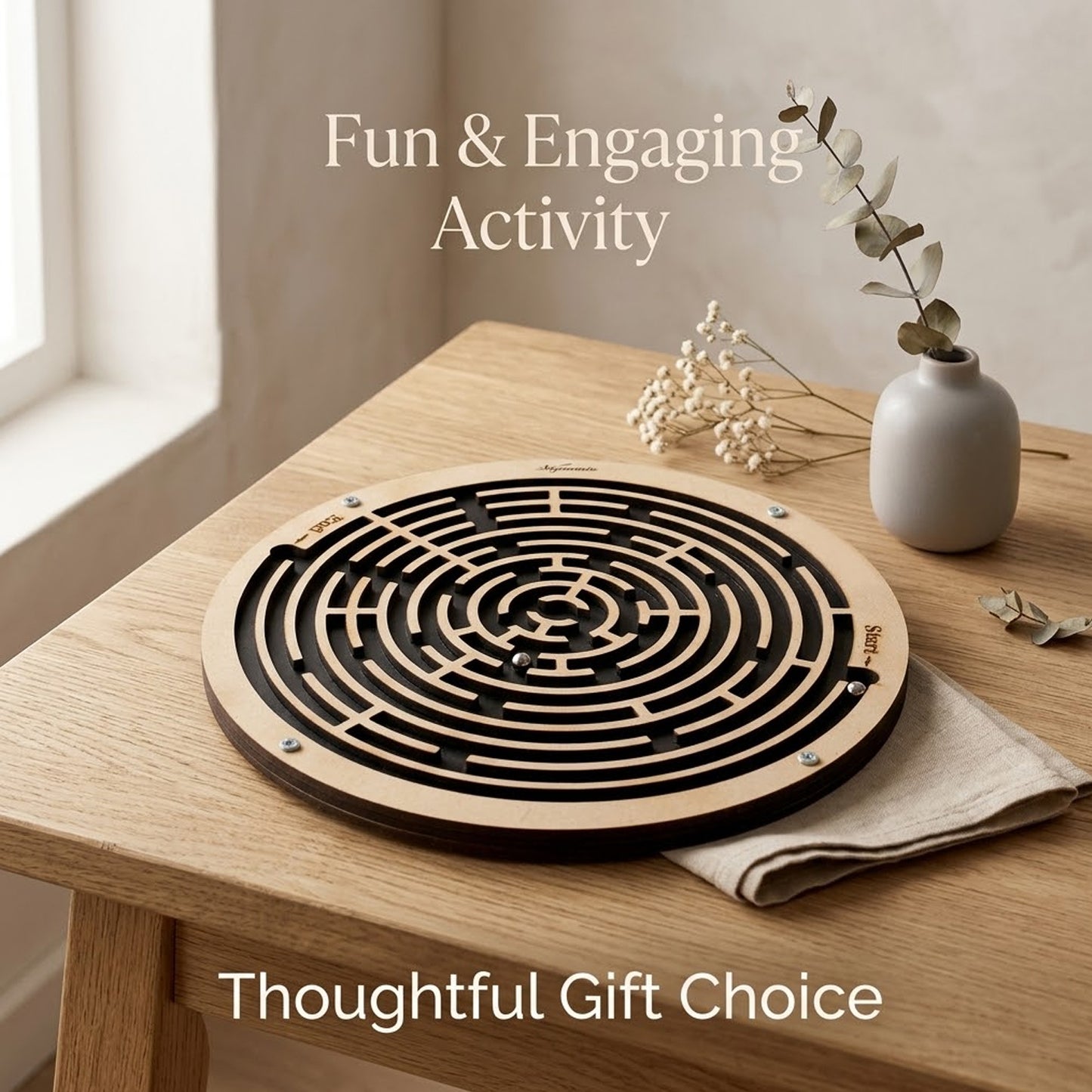 SIGNAMIO Indoor Wooden Puzzle Game Round Maze Ball - Engaging Mind Games for Kids & Adults, Perfect Brain Teaser & Time Pass Activity, Ideal Wooden Board Game for All Ages