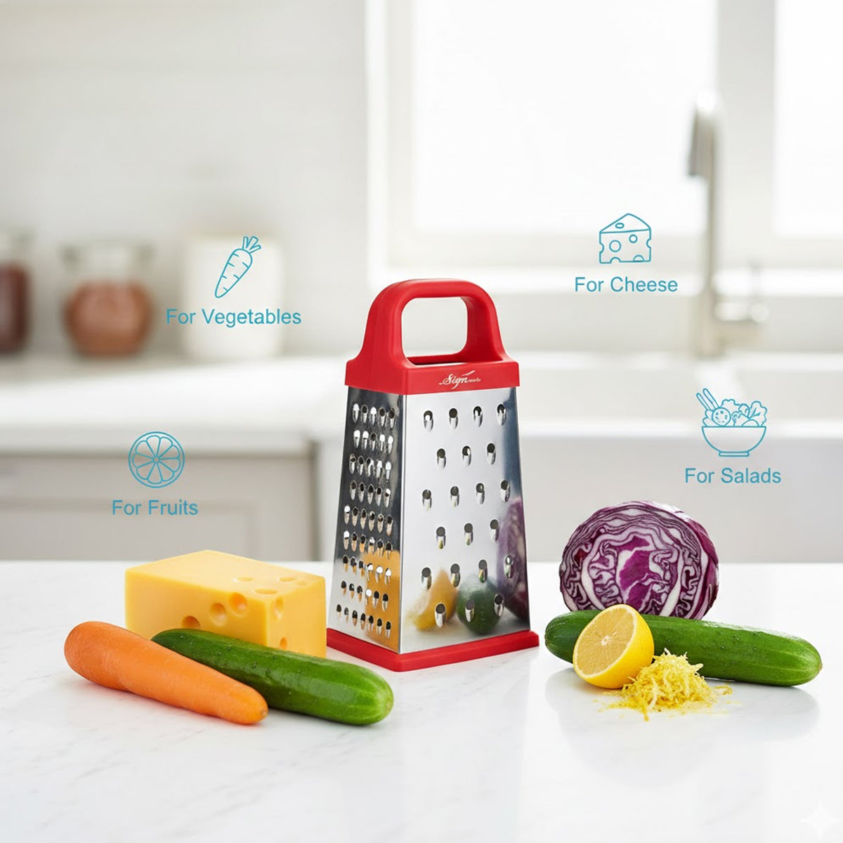Signamio 5 in 1 Grater Stainless Steel Box, Vegetable Slicer for Kitchen - Multi-Function Carrot Grater Machine, Premium Design for Effortless and Efficient Food Preparation - Multicolor
