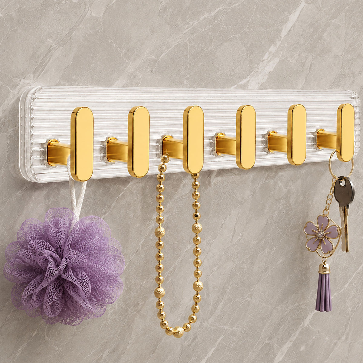 SIGNAMIO 6 Hook Shelf Adhesive Strip Wall Hanging Sticky Hook Gold