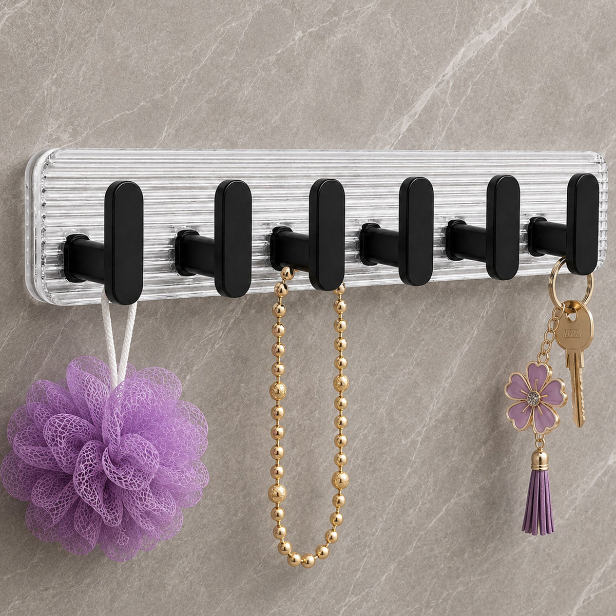 SIGNAMIO 6 Hook Shelf Adhesive Strip Wall Hanging Sticky Hook Black