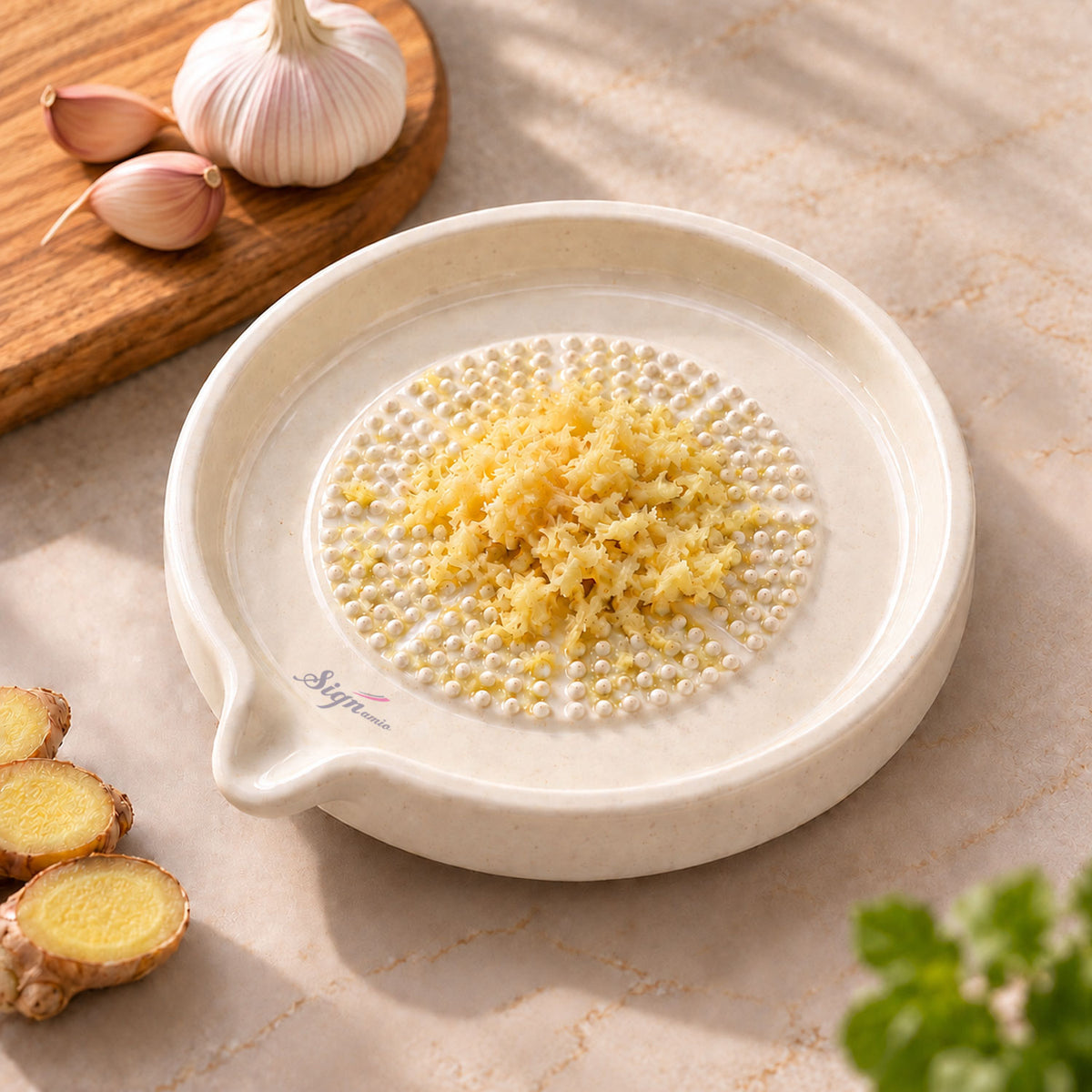 Signamio Ceramic Garlic Crusher and Grater Plate, Manual Ginger Grinder