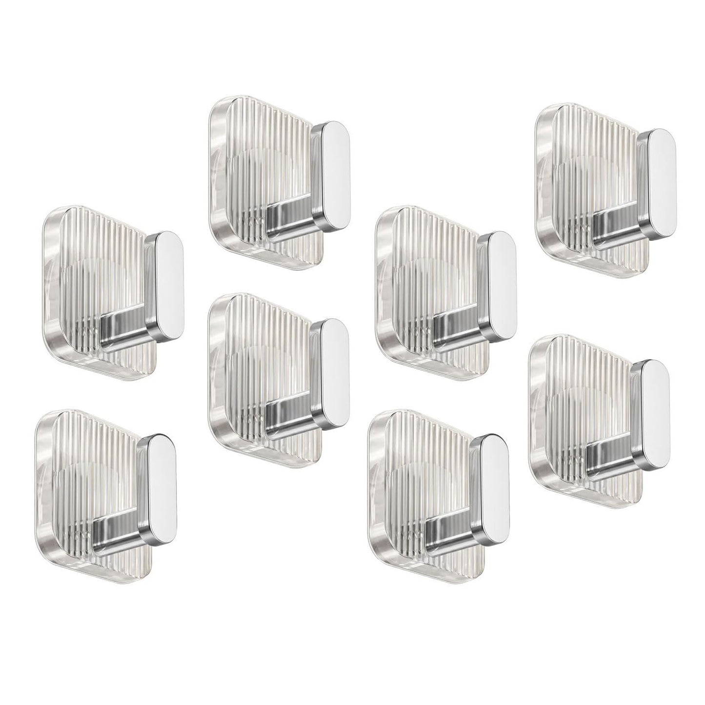 SIGNAMIO 8pcs Self Adhesive Wall Hooks for Hanging Heavy Duty, Damage Free Adhesive Wall Hook for Kitchen Bathroom Bedroom, Made in India Premium Storage Solution Silver