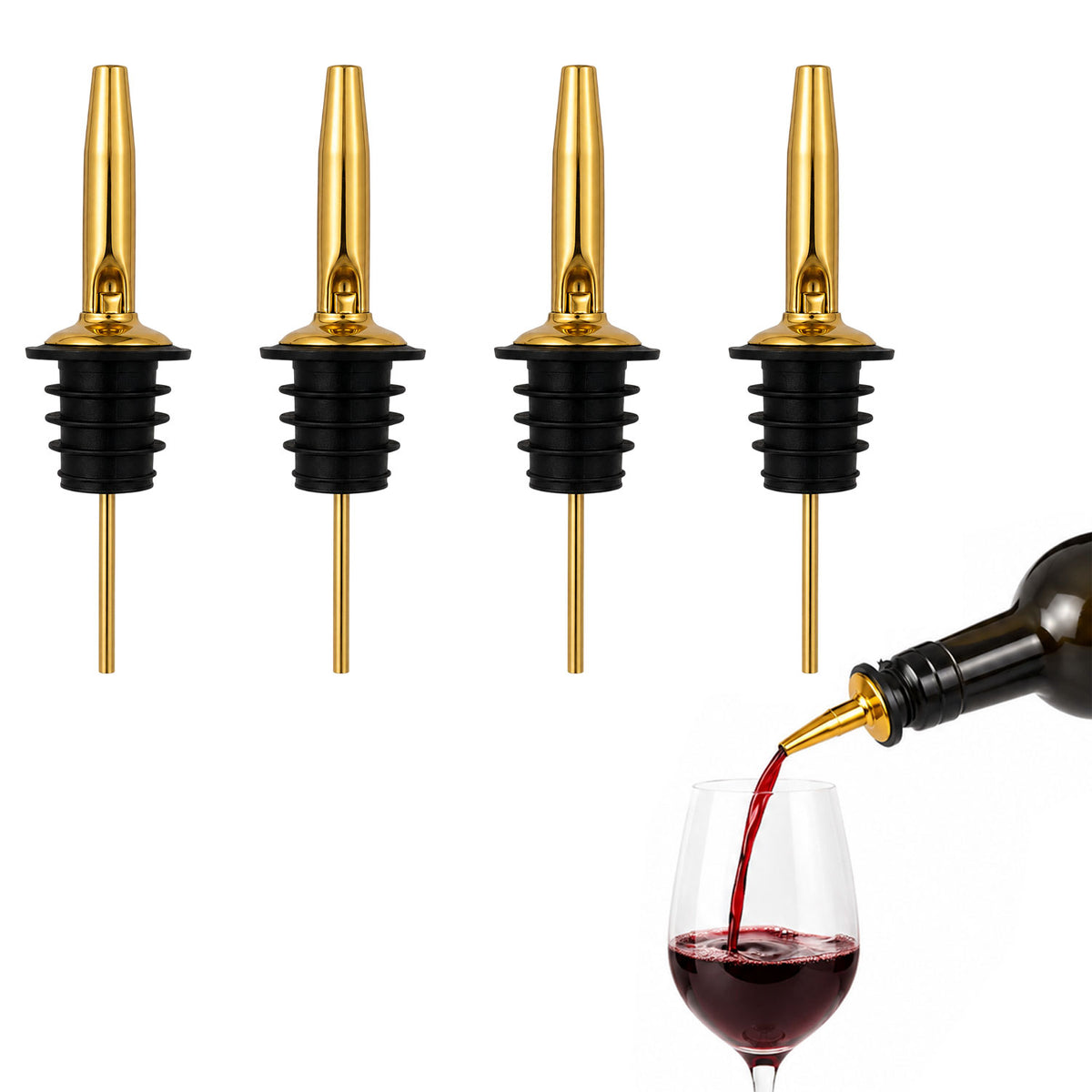 SIGNAMIO Wine Oil Pourer Dispenser Set with Cap Golden - 4 PCS