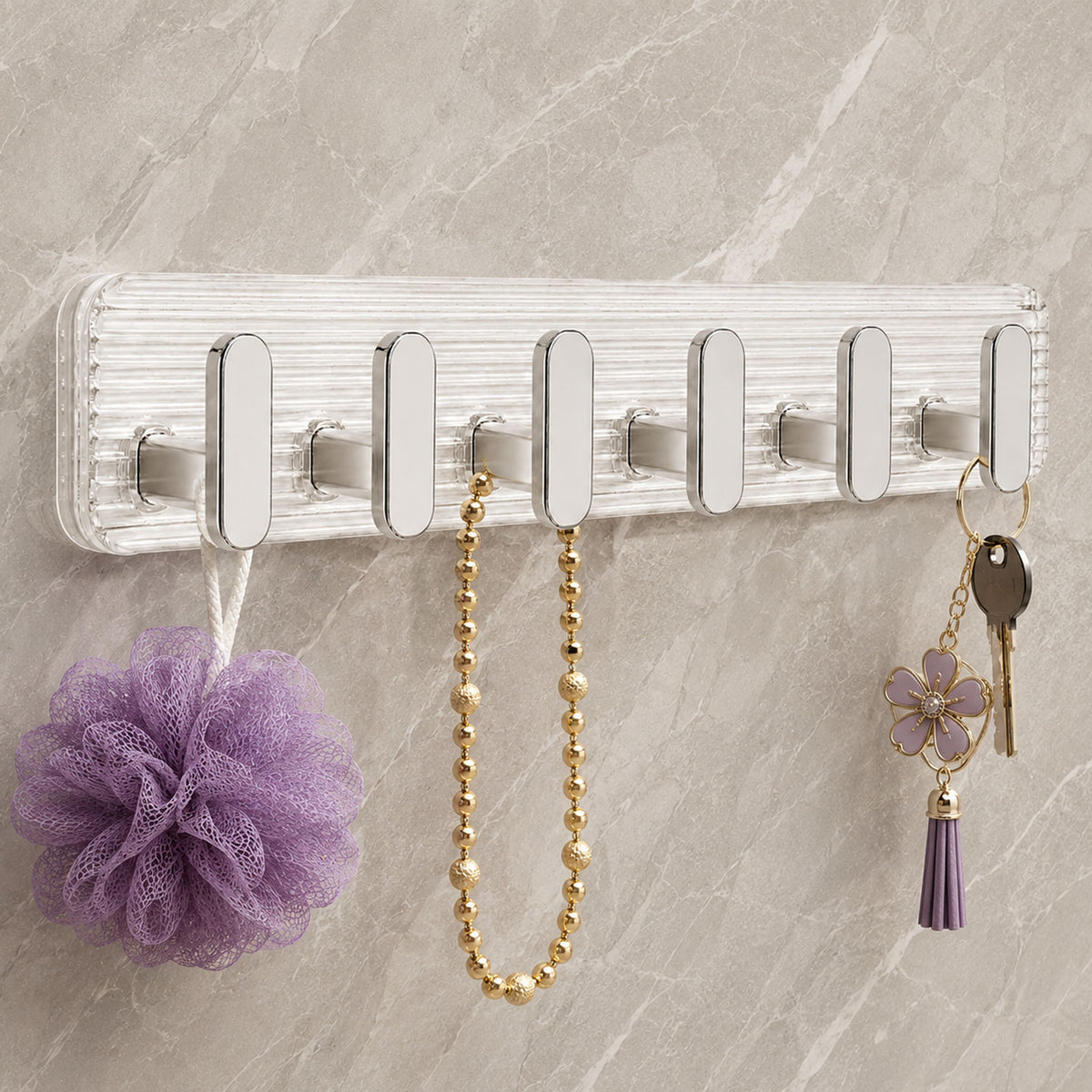 SIGNAMIO 6 Hook Shelf Adhesive Strip Wall Hanging Sticky Hook Silver