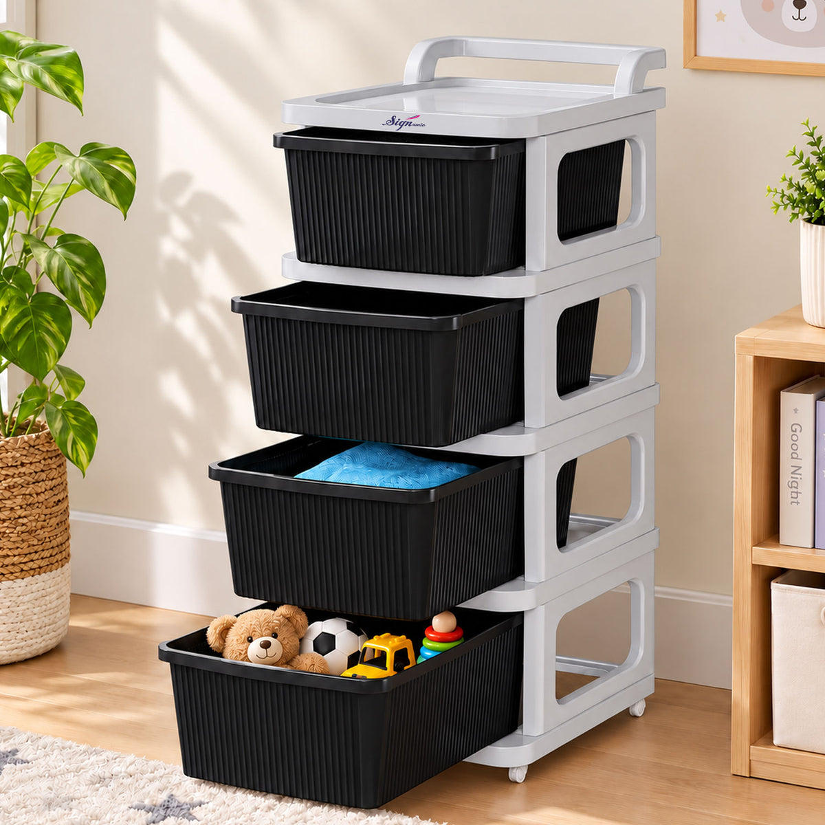 SIGNAMIO Multipurpose 4 Tier Storage Organizer with Wheels Grey