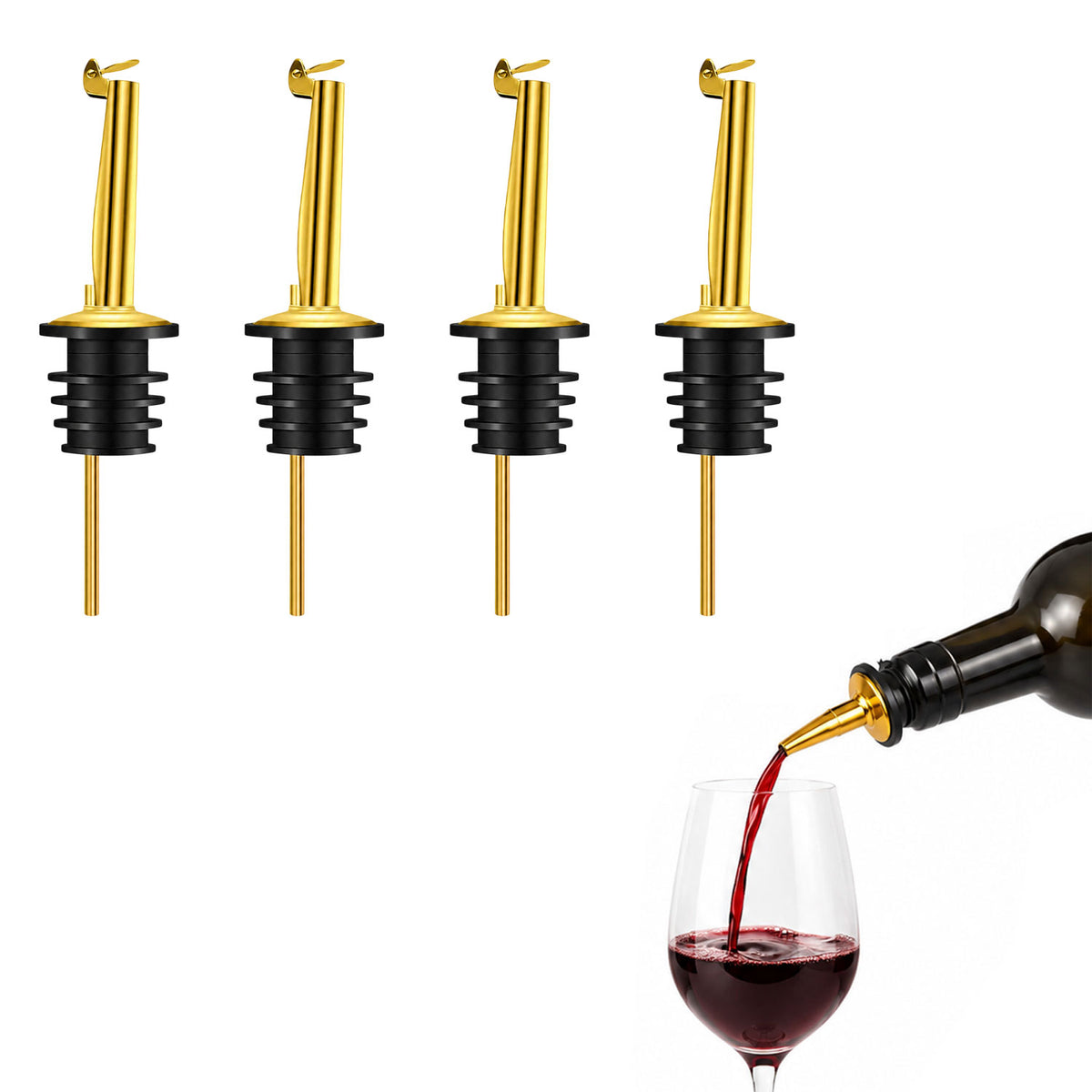 SIGNAMIO Wine Oil Pourer Dispenser Set, Golden Stainless Steel, 4 PCS