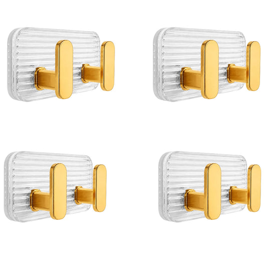 SIGNAMIO 8 Hook Self Adhesive Wall Hooks for Wall Heavy Items, Adhesive Wall Hook, Wall Hooks for Hanging Clothes, Kitchen & Bathroom Accessories, Stick On Hooks for Wall Without Drill -Gold