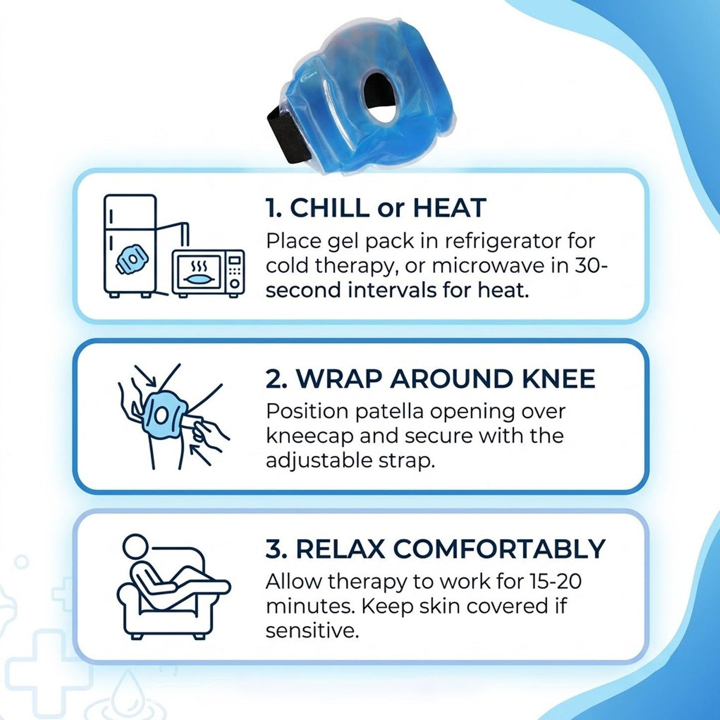 SIGNAMIO 2 Pack of Knee Pain Relief Ice Pack Wrap with Strap - Cold Gel Pad for Knee and Foot Cooling, Pain Relief Pad