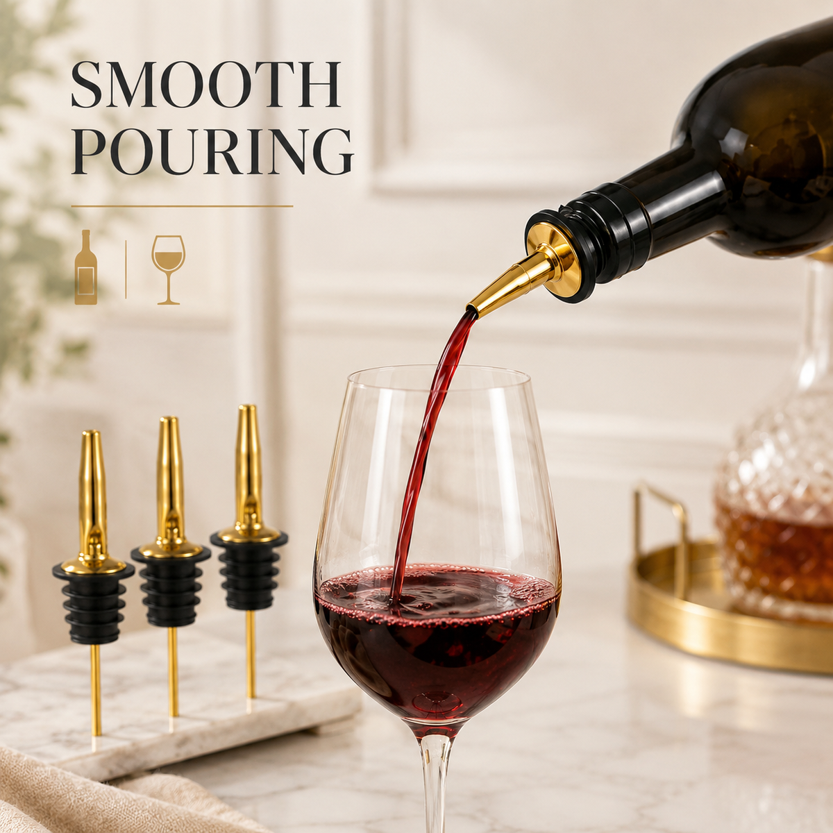SIGNAMIO Wine Oil Pourer Dispenser Set with Cap Golden - 4 PCS