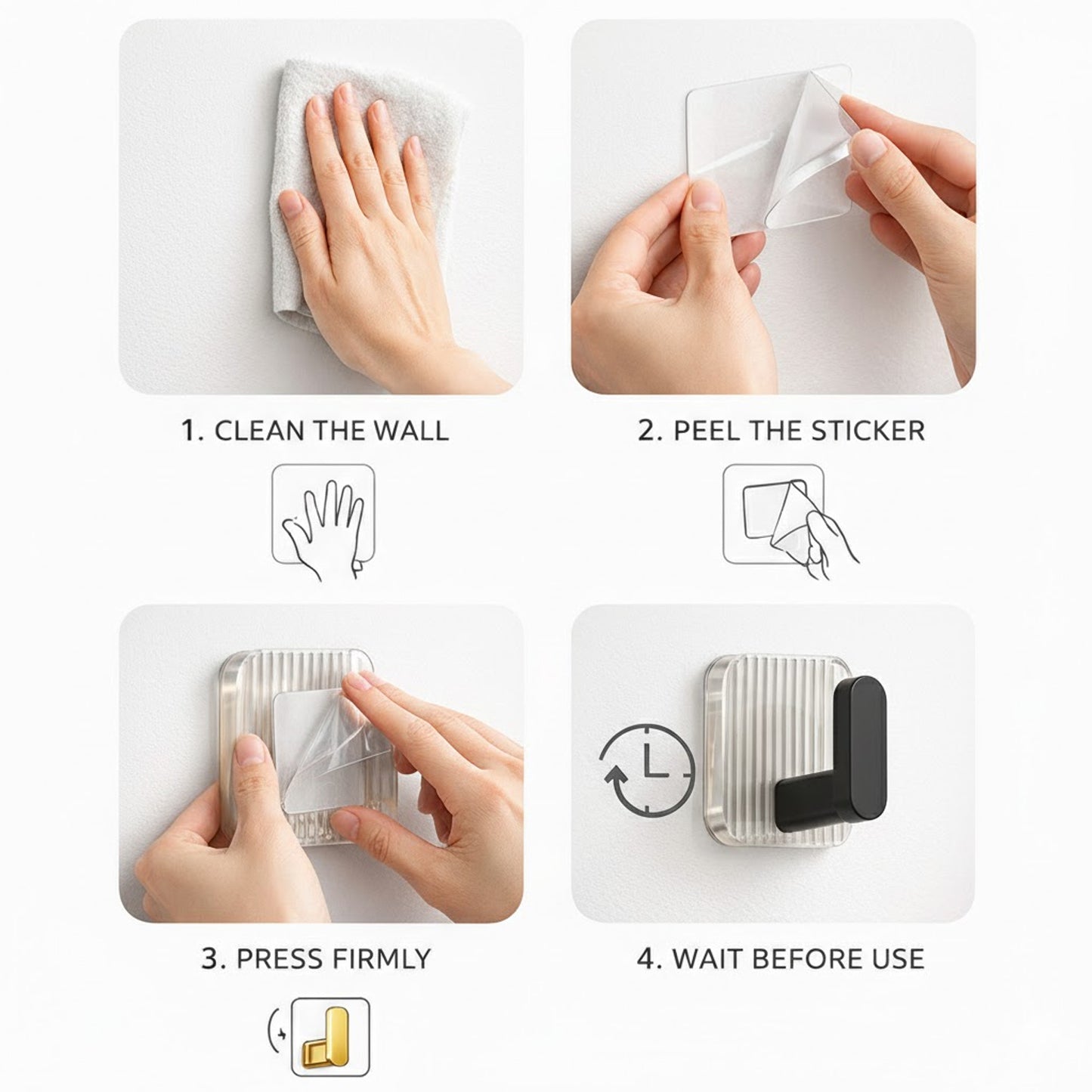 SIGNAMIO 8pcs Self Adhesive Wall Hooks for Hanging Heavy Duty, Damage Free Adhesive Wall Hook for Kitchen Bathroom Bedroom, Made in India Premium Storage Solution Black
