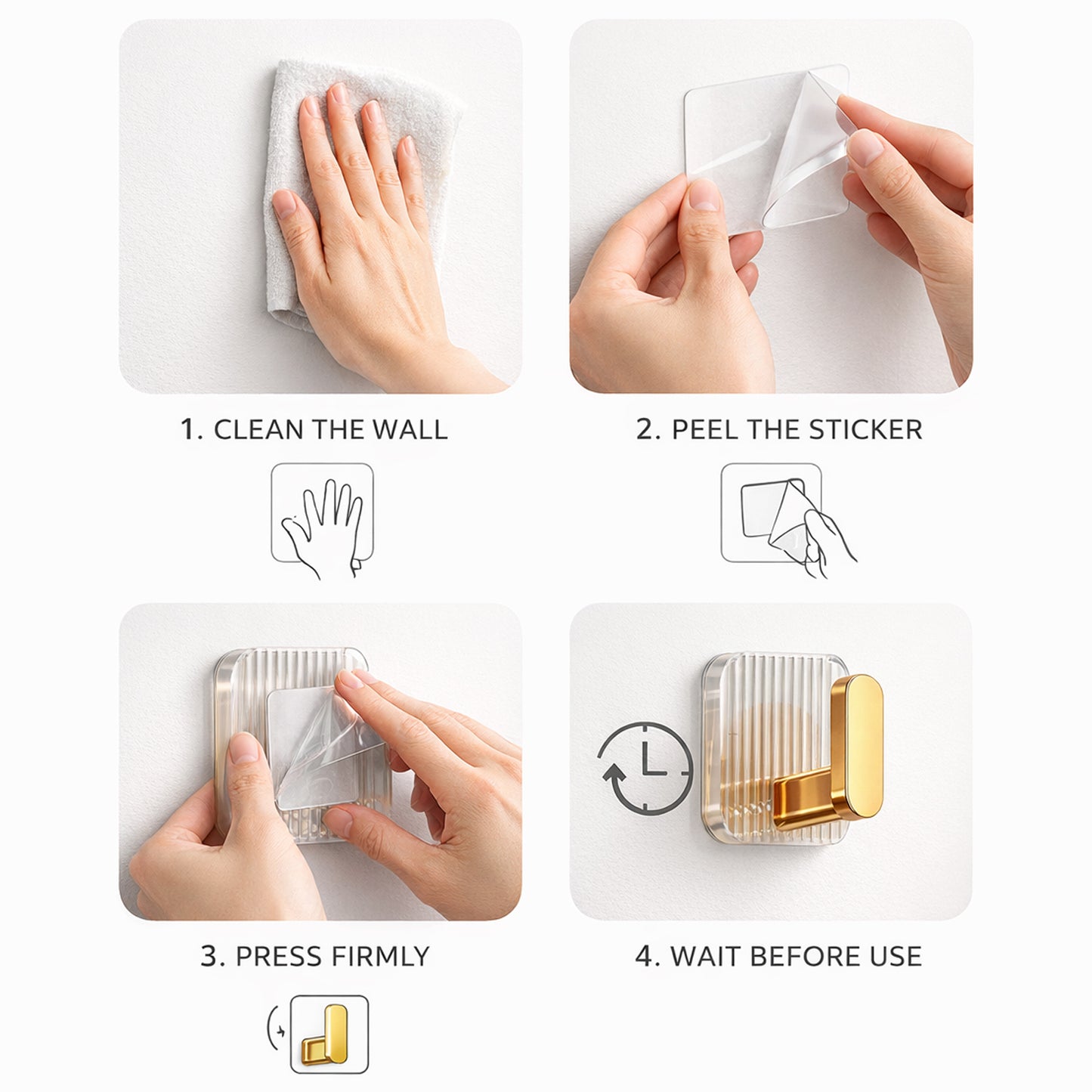 SIGNAMIO 8pcs Self Adhesive Wall Hooks for Hanging Heavy Duty, Damage Free Adhesive Wall Hook for Kitchen Bathroom Bedroom, Made in India Premium Storage Solution Golden