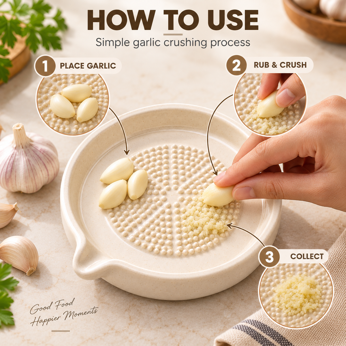 Signamio Ceramic Garlic Crusher and Grater Plate, Manual Ginger Grinder