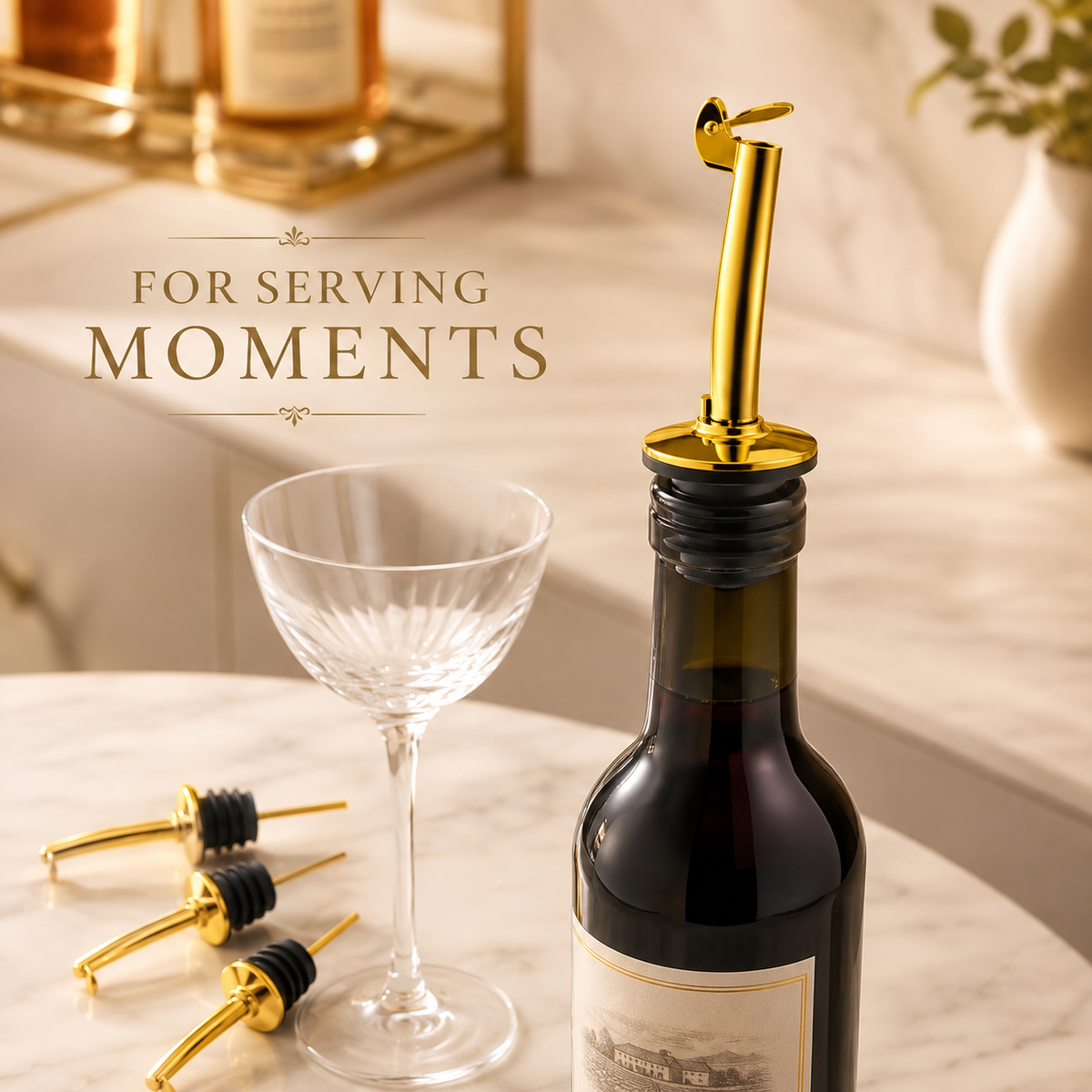 SIGNAMIO Wine Oil Pourer Dispenser Set, Golden Stainless Steel, 4 PCS
