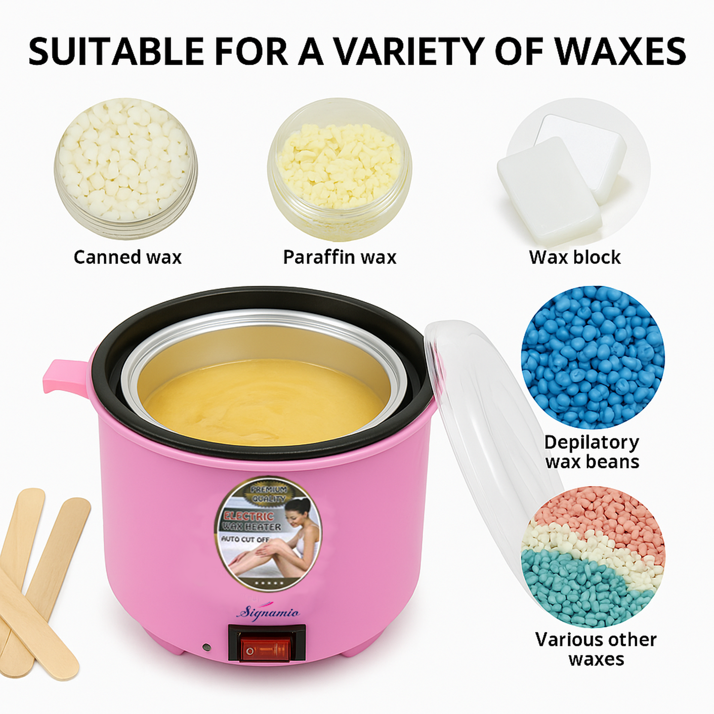 Signamio Non Stick Wax Heater for Waxing for Women - Professional Wax Heater & Wax Machine for Waxing - Fast Melting Electric Hair Removal Kit for Smooth Skin at Home or Salon - Pink