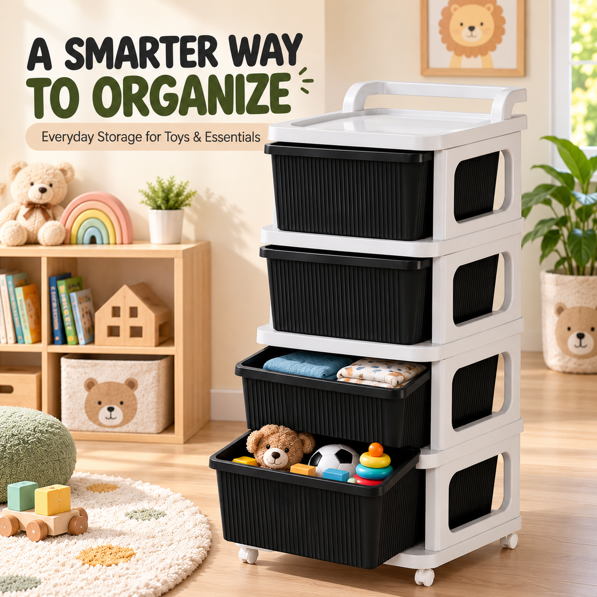 SIGNAMIO Multipurpose 4 Tier Storage Organizer with Wheels Grey