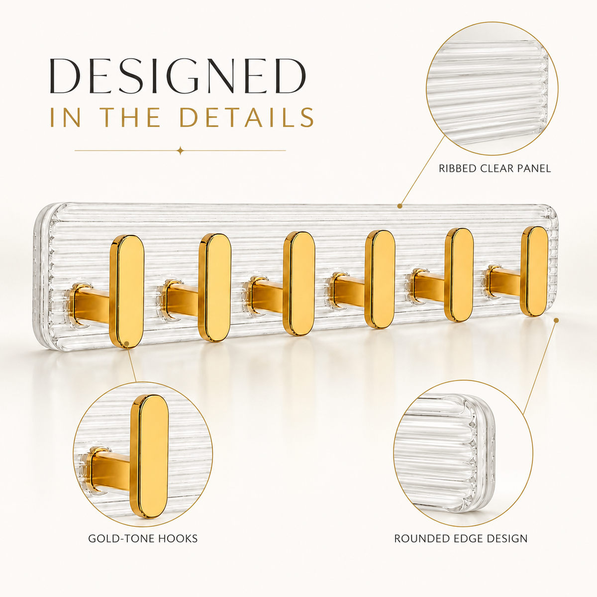 SIGNAMIO 6 Hook Shelf Adhesive Strip Wall Hanging Sticky Hook Gold