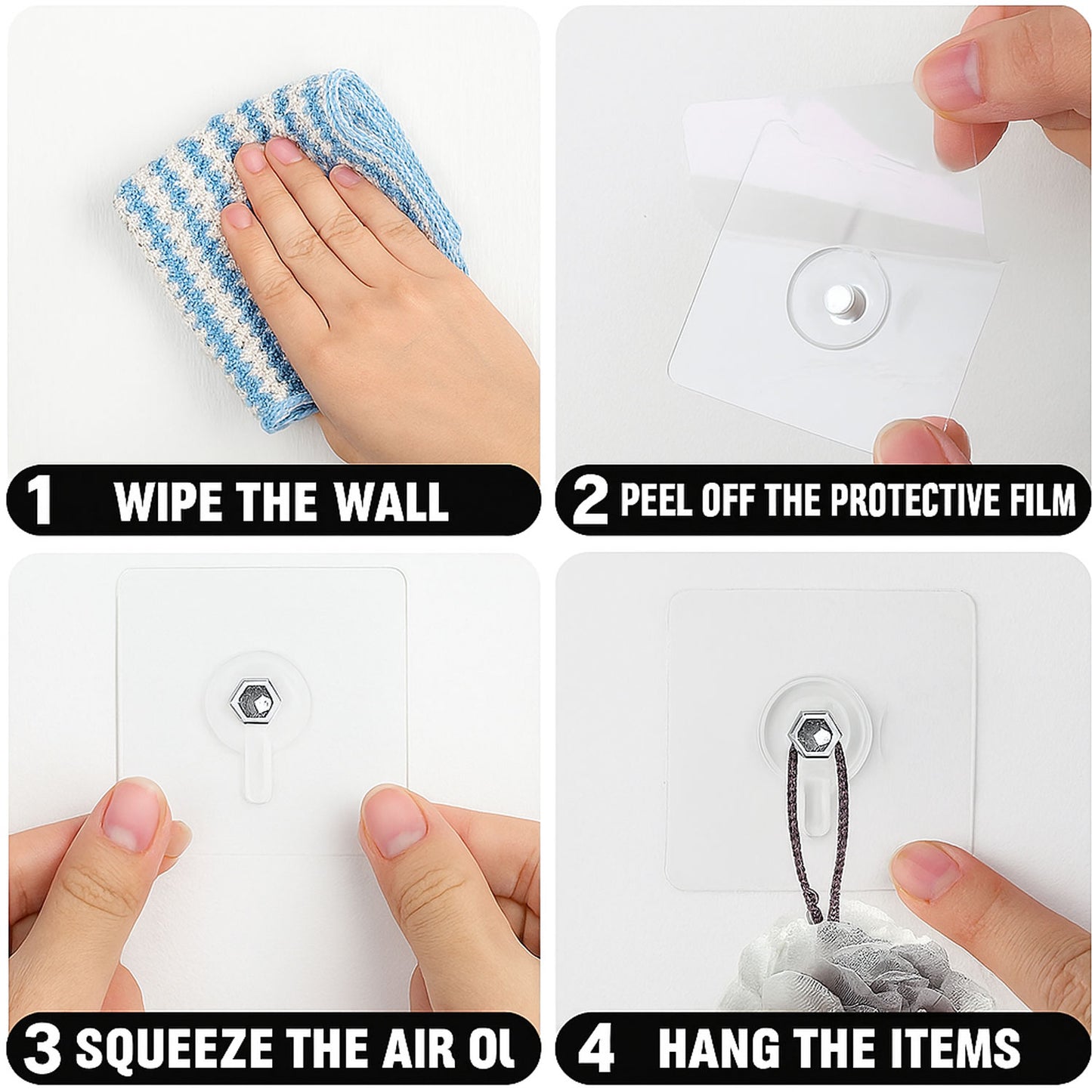 SIGNAMIO 10 Pcs Screw Hooks for Wall Heavy Items - Self Adhesive Wall Hook, Nail Free, No-Drill Installation, Waterproof Screws Wall Hooks for Hanging, Durable ABS Material