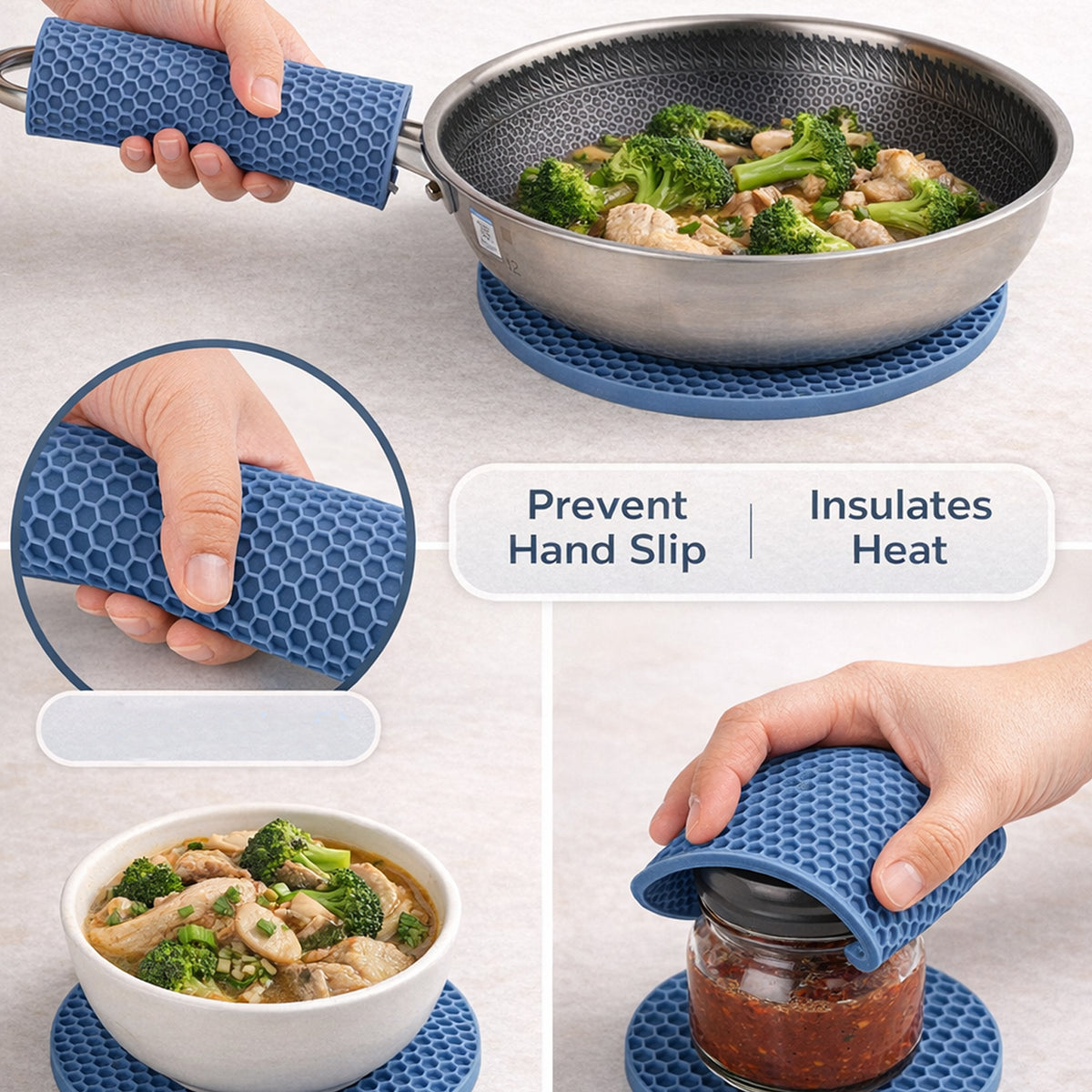 Signamio Silicone Mat for Kitchen - Pack of 4 Round Heat Mats - Coasters for Dining Table for Hot Pots - Durable Trivet Mat for Versatile Use