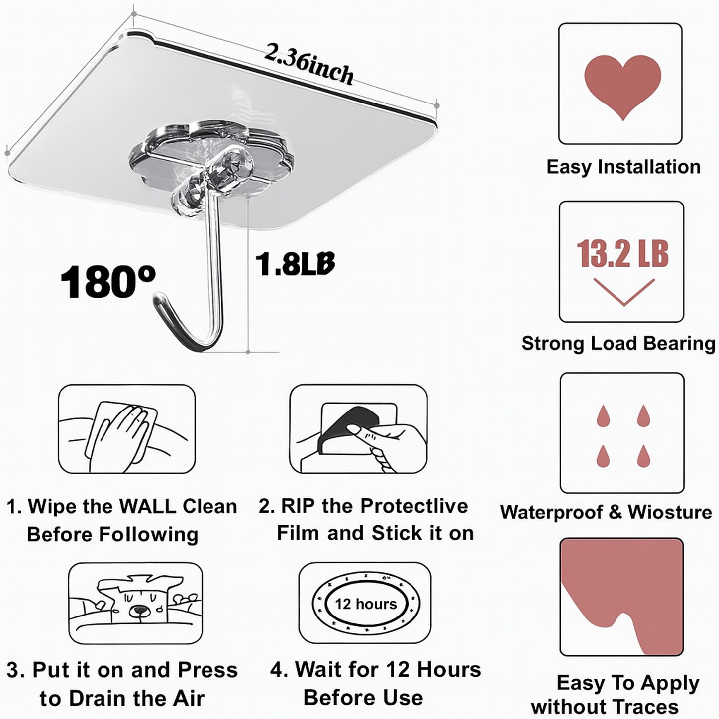 SIGNAMIO 10 Pcs Wall Hanger Adhesive Hooks for Wall Heavy Items - Durable Adhesive Wall Hook for Cloth, Kitchen, and Bathroom, Wall Hooks for Hanging