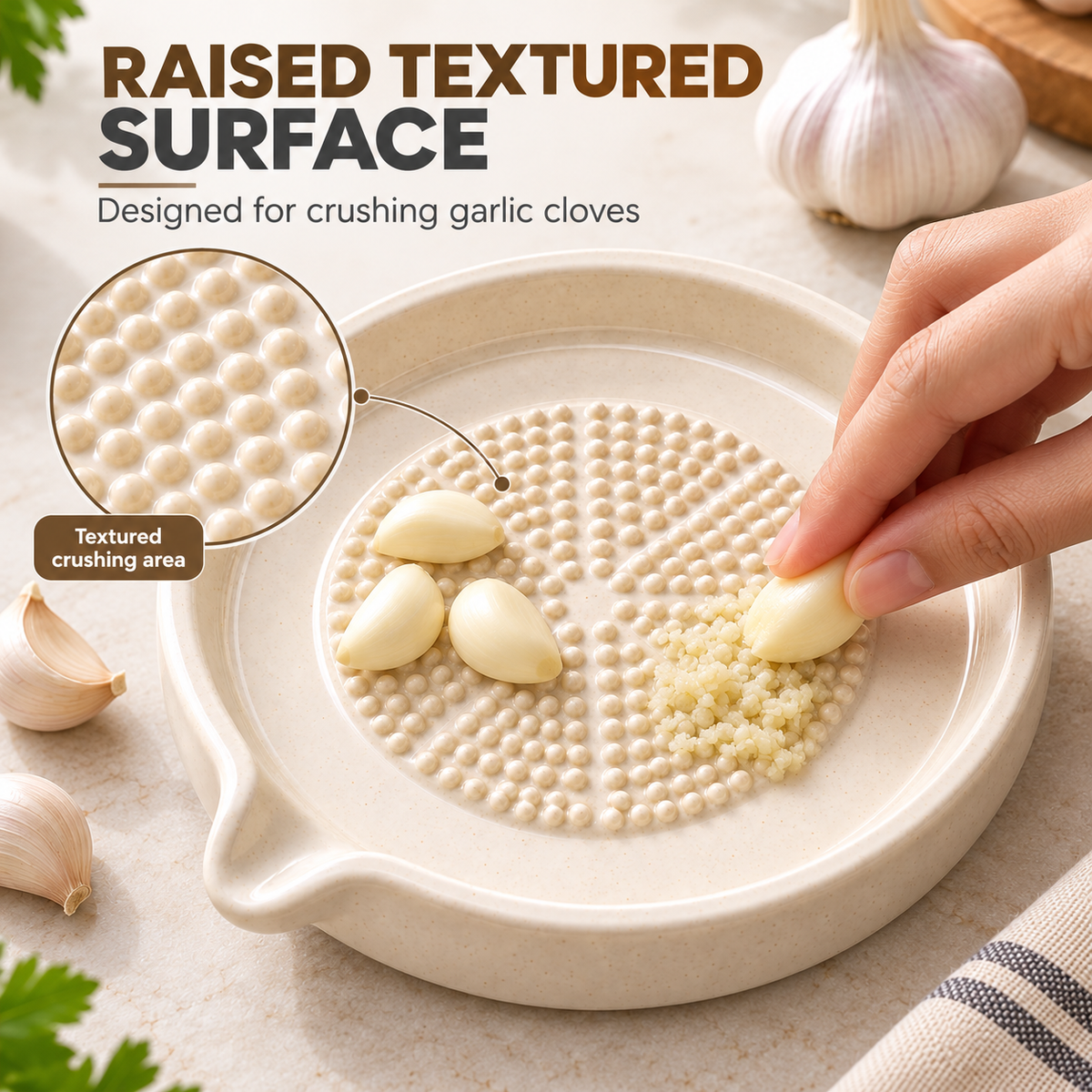 Signamio Ceramic Garlic Crusher and Grater Plate, Manual Ginger Grinder