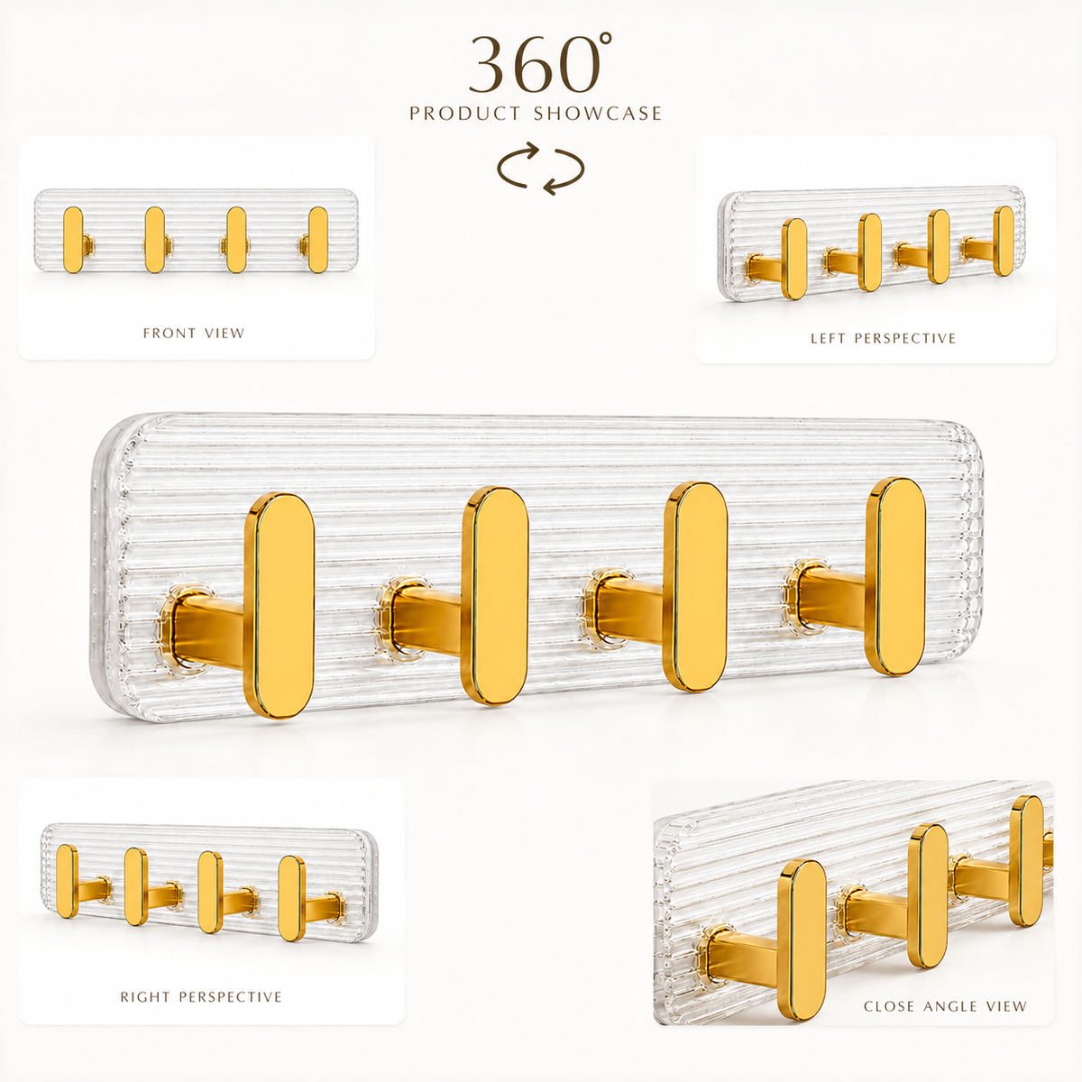 SIGNAMIO 8 Hook Shelf Adhesive Strip Wall Hanging Sticky Hook Gold