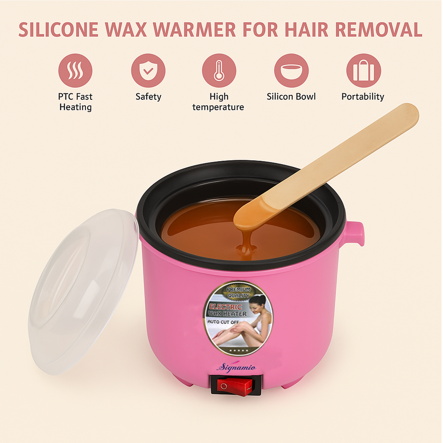 Signamio Non Stick Wax Heater for Waxing for Women - Professional Wax Heater & Wax Machine for Waxing - Fast Melting Electric Hair Removal Kit for Smooth Skin at Home or Salon - Pink
