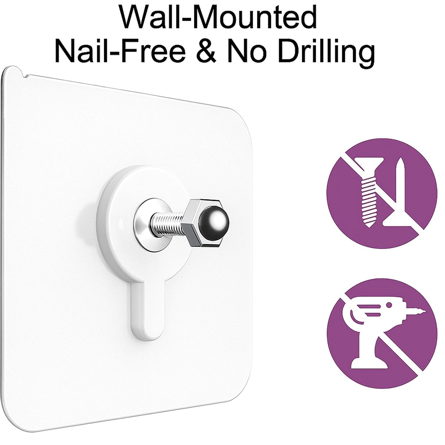 SIGNAMIO 10 Pcs Screw Hooks for Wall Heavy Items - Self Adhesive Wall Hook, Nail Free, No-Drill Installation, Waterproof Screws Wall Hooks for Hanging, Durable ABS Material
