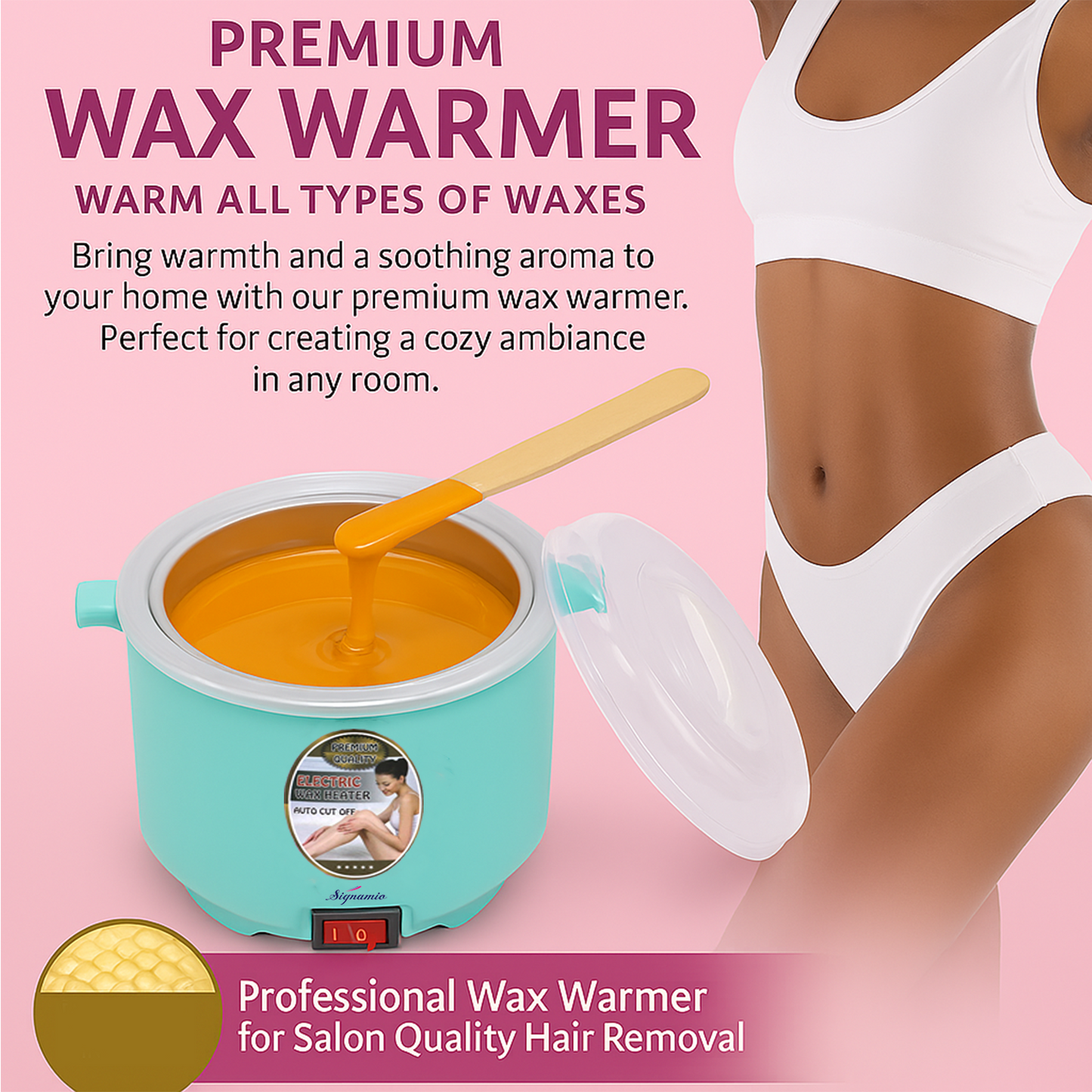 Signamio Wax Heater for Waxing for Women - Professional Wax Heater & Wax Machine for Waxing - Fast Melting Electric Hair Removal Kit for Smooth Skin at Home or Salon - Green