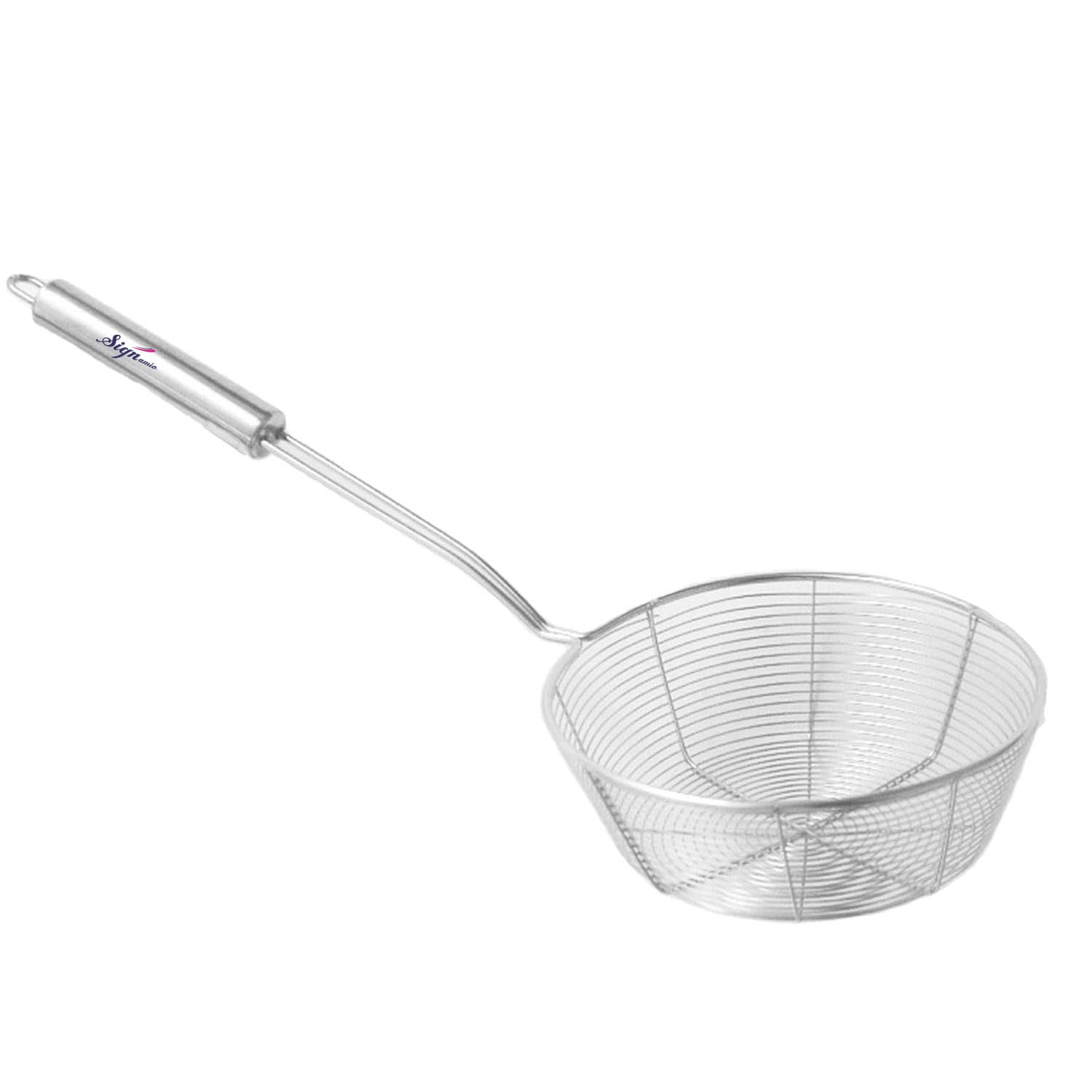 Signamio Diameter 20 cm Basket Shape Stainless Steel Deep Fry Net Spoon Oil Strainer for Kitchen - Frying Spoon for Puri & Poori Strainer Kitchen Utensil for Frying, Cooking & Straining Tool Steel