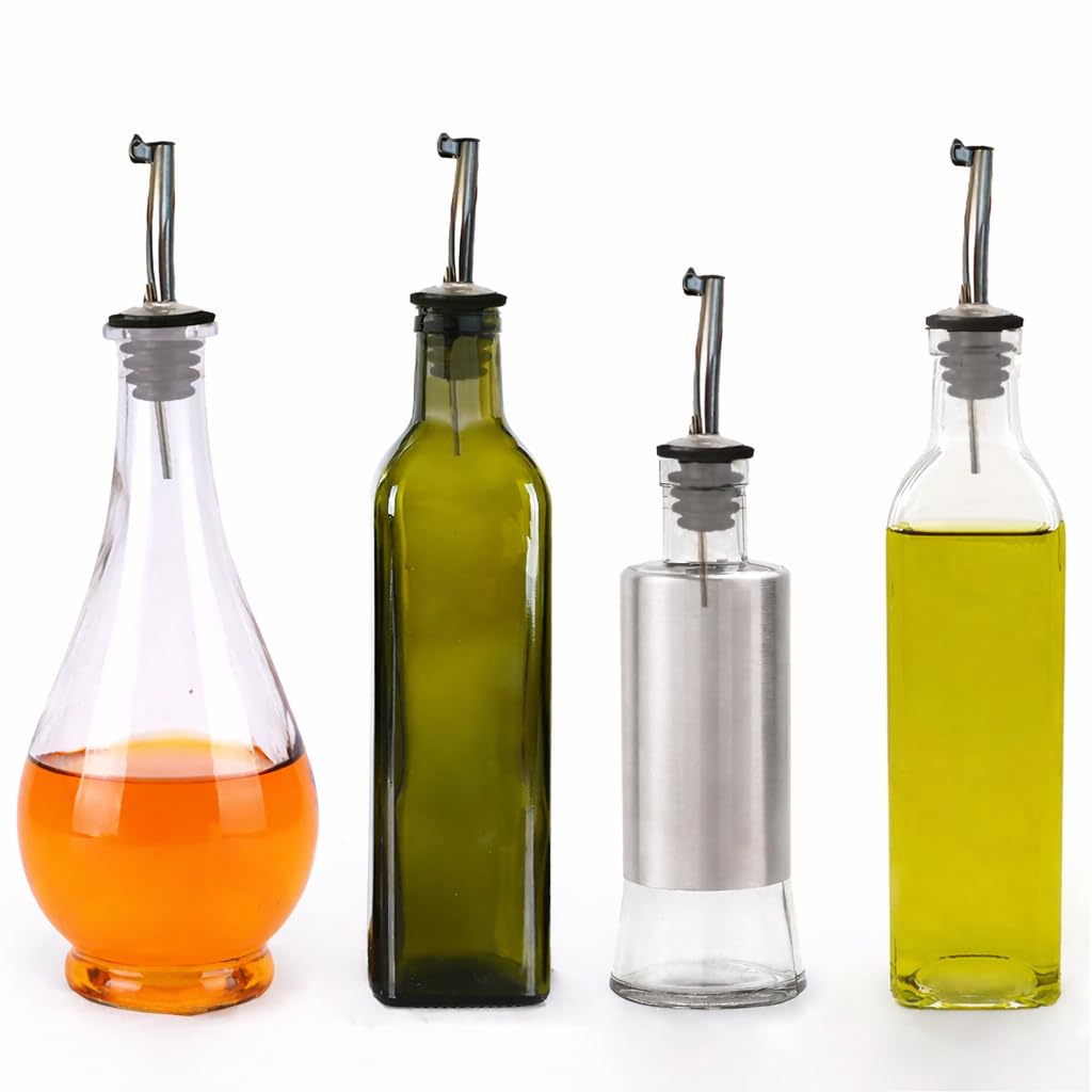 SIGNAMIO Oil Dispenser Nozzle Cap - Liquor Dispenser, Oil Pourer, Oil Bottle Cap for Kitchen Use, Fits Most Bottles, Easy Pour Spout, Leak-Proof Design, Stainless Steel, Set of 8