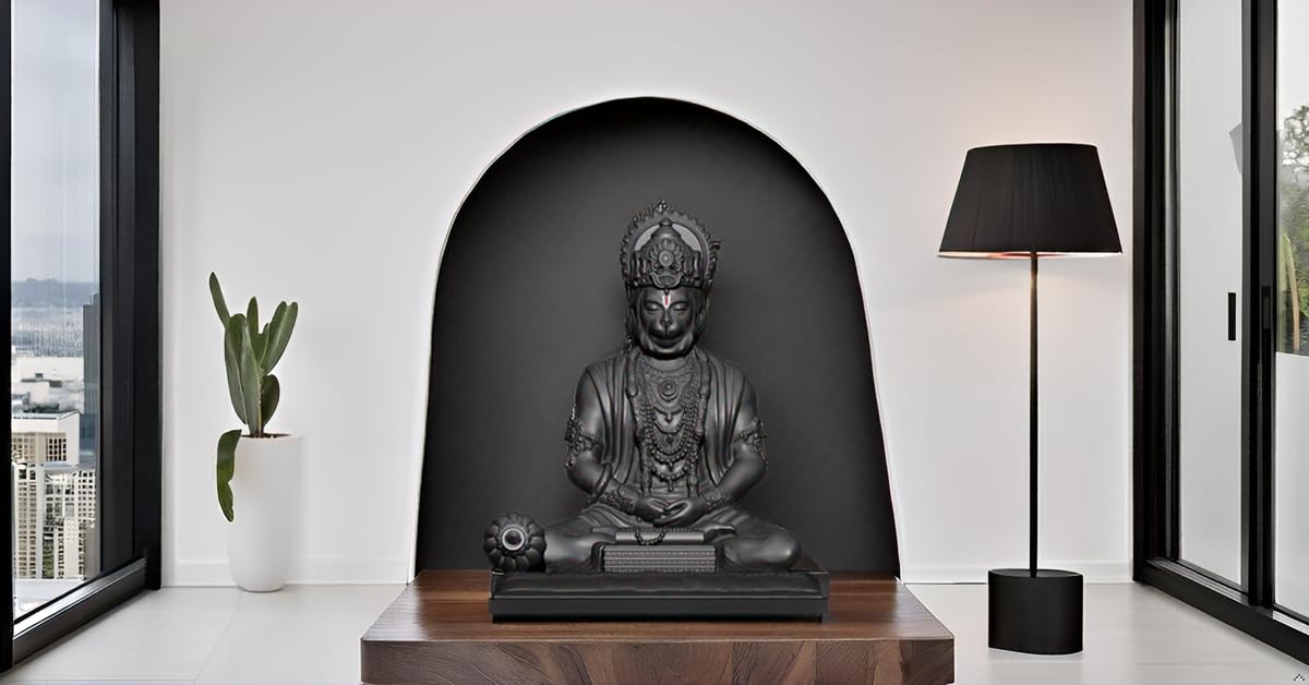 SIGNAMIO Resin Black Hanuman Ji Idol Statue for Car Dashboard - Divine Bajrangbali Murti, Perfect Hindu God Gift Item and Home Puja Decoration Ideal Hanuman Murti, 8.3 x 7.5 Cm