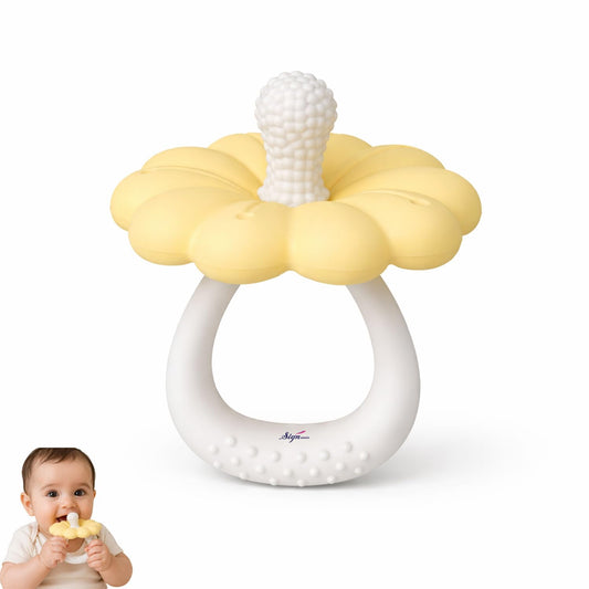 Signamio Silicone Teether for Baby, BPA Free - Food Grade, Non Toxic PVC Free, Easy Grip Handle, Soft Edges, Baby Teethers for 6 to 12 Months, Teethers for 3 to 6 Months, Soft - Yellow