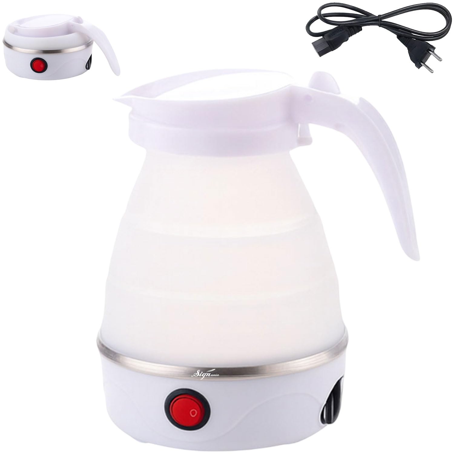 Signamio Electric Kettle - Portable for Travel, Foldable Silicone Travel Kettle, Compact and Lightweight, Ideal for Camping,Office, and Hotel Use, Quick Boil - 220V-600ML - Blue