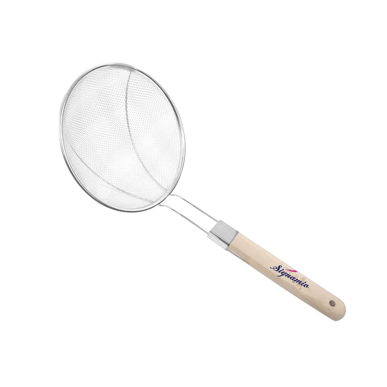 Signamio Diameter 20 cm Basket Shape Stainless Steel Deep Fry Net Spoon Oil Strainer for Kitchen - Frying Spoon for Puri & Poori Strainer Kitchen Utensil for Frying, Cooking & Straining Tool Steel