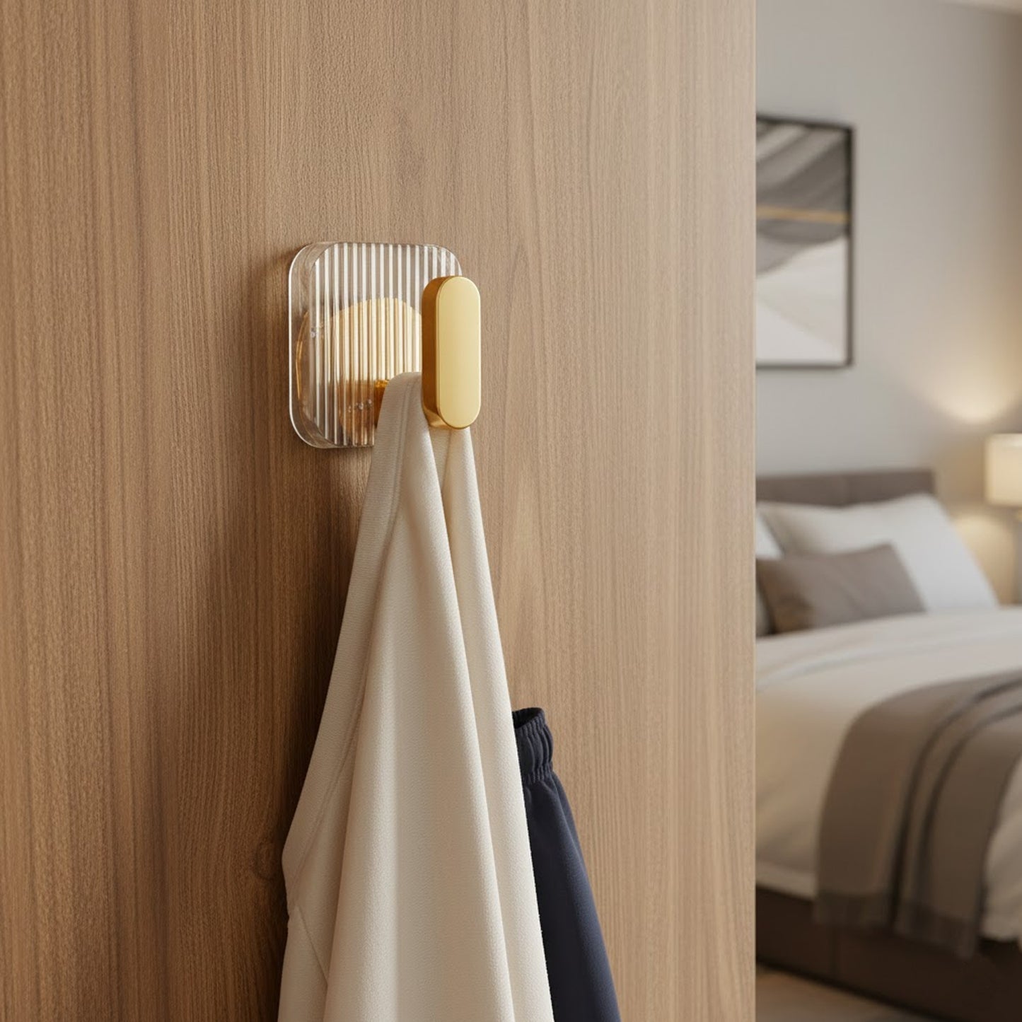 SIGNAMIO 8pcs Self Adhesive Wall Hooks for Hanging Heavy Duty, Damage Free Adhesive Wall Hook for Kitchen Bathroom Bedroom, Made in India Premium Storage Solution Golden