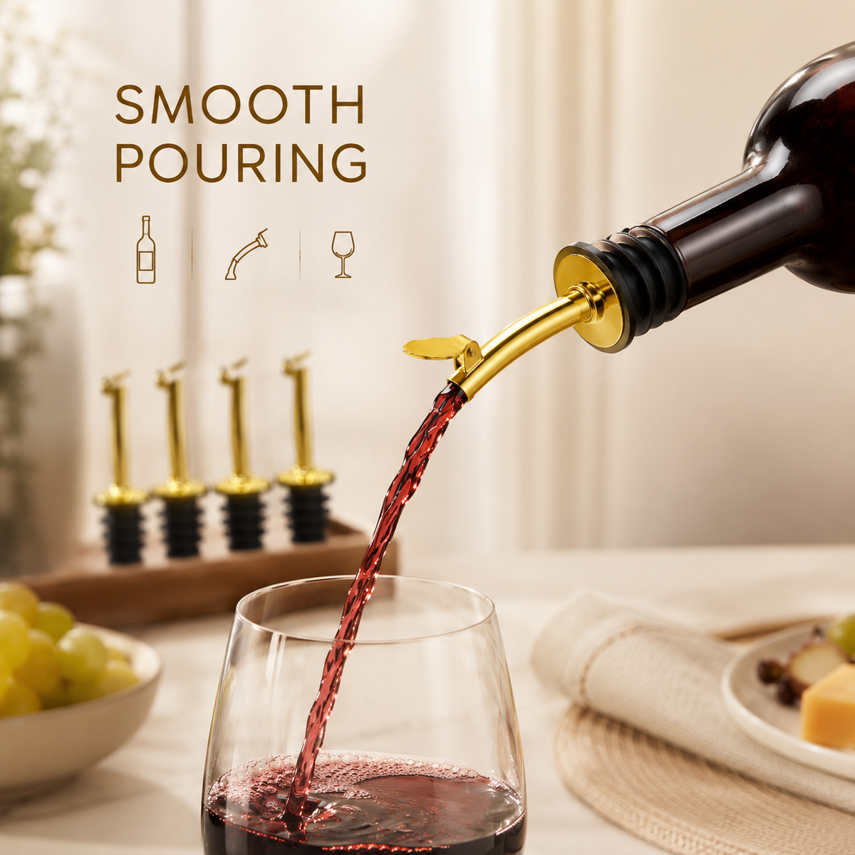 SIGNAMIO Wine Oil Pourer Dispenser Set, Golden Stainless Steel, 4 PCS