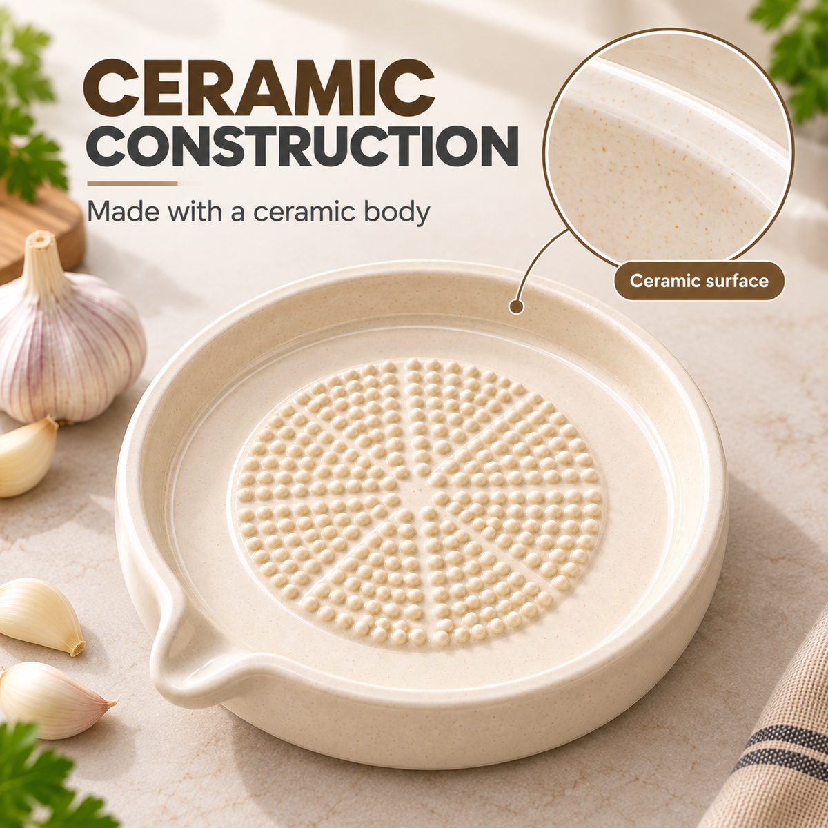 Signamio Ceramic Garlic Crusher and Grater Plate, Manual Ginger Grinder