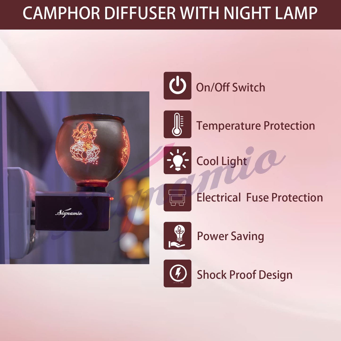 SIGNAMIO Multi Color 2 in 1 Electric Kapoor Dani Burner: Essential Home Fragrance Product & Room Freshener Diffuser with Night Lamp for Pooja Rooms, Aroma, Oil & Camphor Diffuser Capabilities-DN-Laxmi