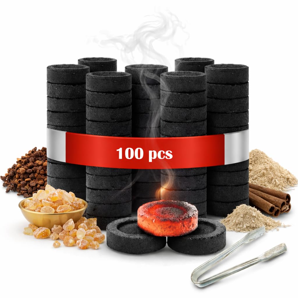 SIGNAMIO Quick Light Charcoal Tablets – for Incense & Bakhoor | Long Lasting – Burn Time Up to 45 Minutes - Pack of 10 Roll (100 DISC) DN-1