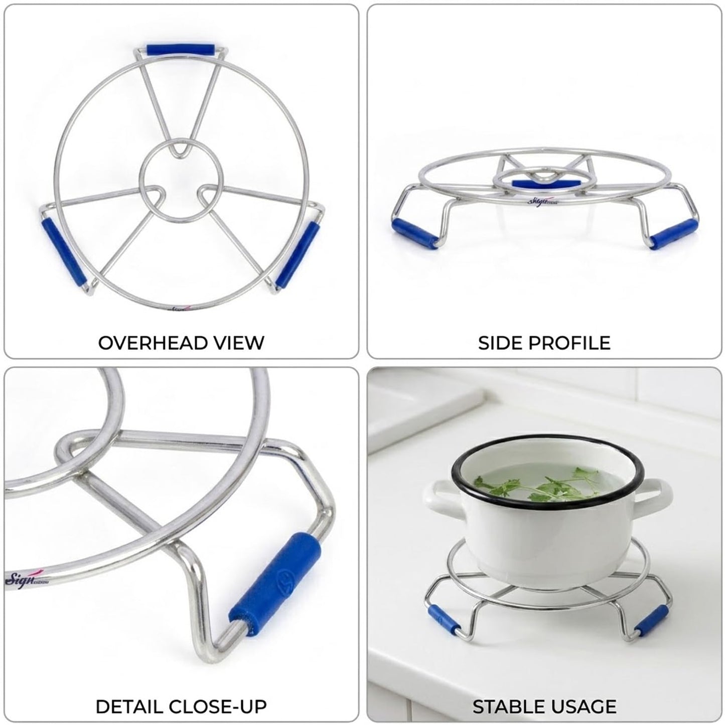 Signamio Steel Hot Pot Stand Set of 3 | Stainless Steel Trivet for Hot Dishes | Hot Utensil Stand for Kitchen & Dining Table | Cooker Stand for Hot Vessels | Heat Resistant Pot Holder