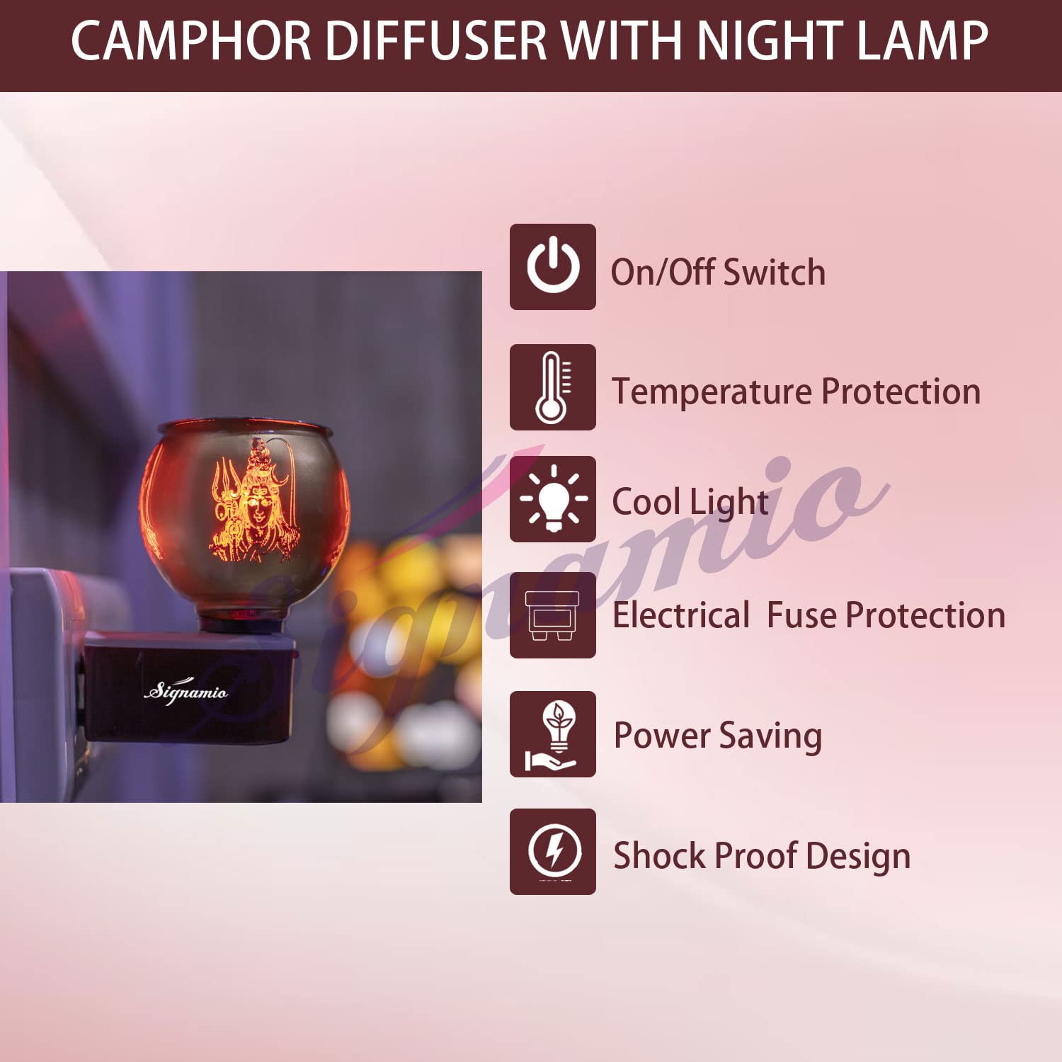 SIGNAMIO Multi Color 2 in 1 Electric Kapoor Dani Burner: Essential Home Fragrance Product & Room Freshener Diffuser with Night Lamp for Pooja Room, Aroma, Oil & Camphor Diffuser Capabilities-DN-Shivji