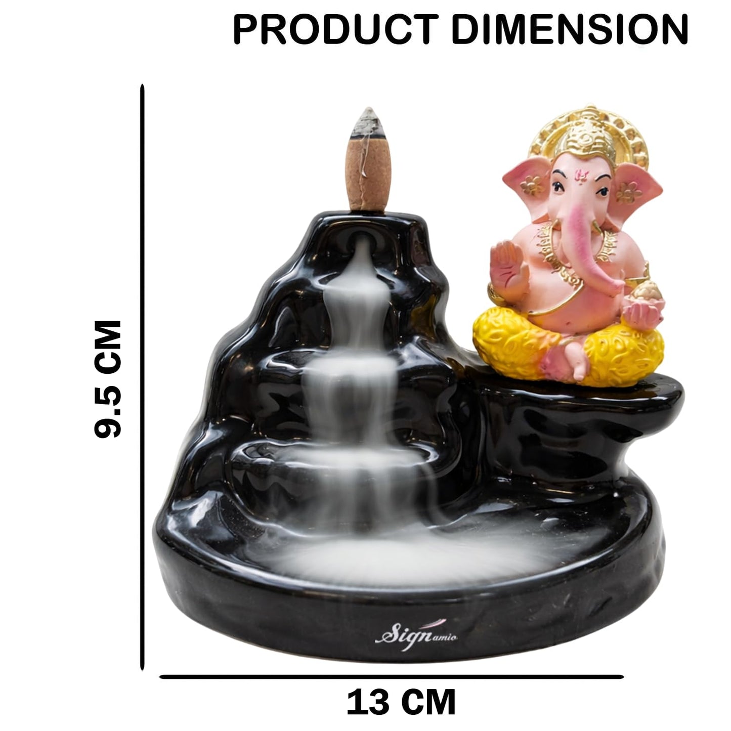 Signamio Ganesha Backflow dhoop Smoke Fountain Aromatic Essence of Ceramic Incense Burner Holder with 30 Cones for Meditation and Home Decor-DN