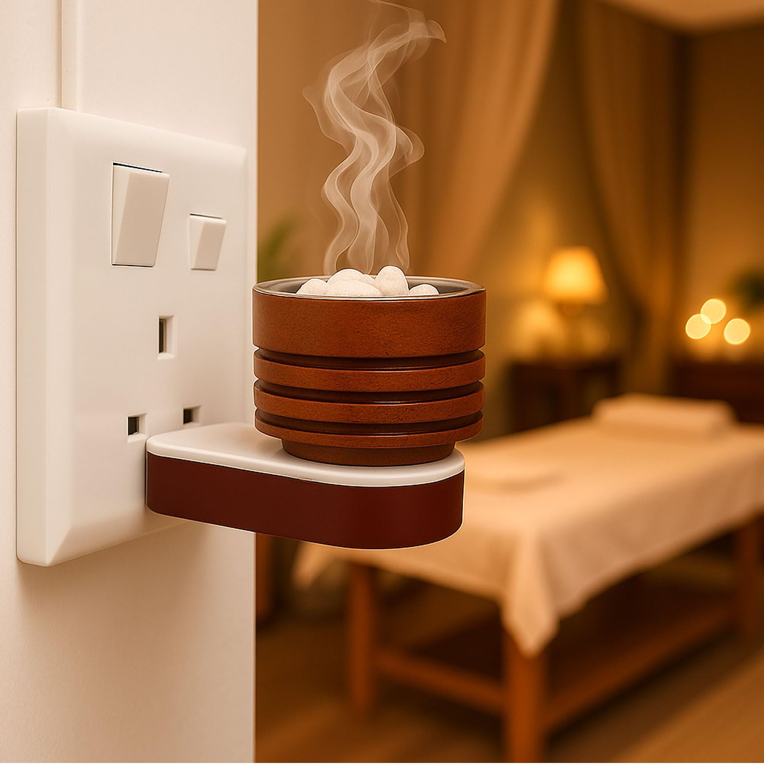SIGNAMIO® 250gm Bhimseni Camphor with Wooden Kapoor Kapur Dani Karpuram Bakhoor Oud Aroma Oil Diffuser Incense Dhoop Burner Electrical Stand Machine for Home Fragrance